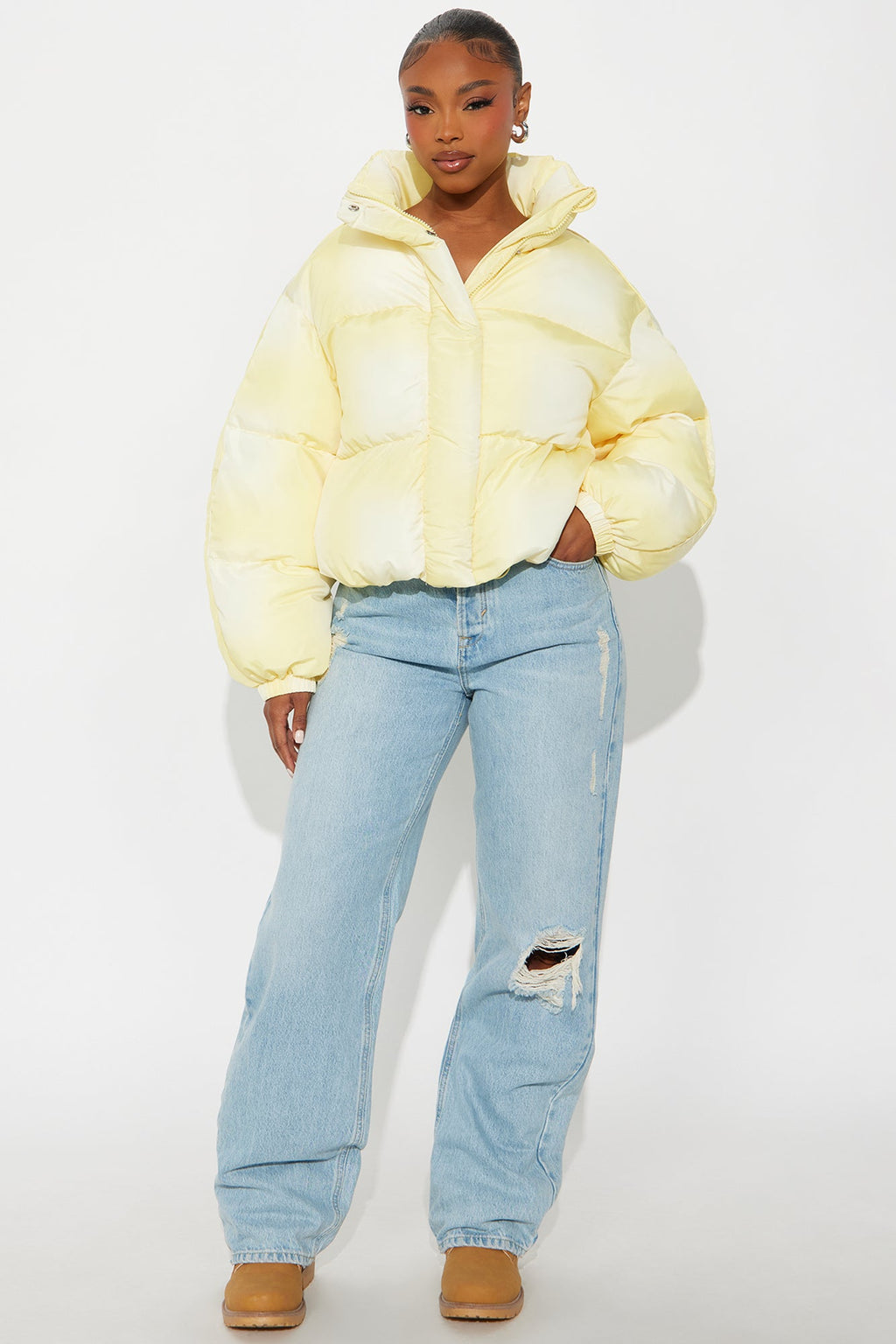 Zoe Ombre Cropped Puffer Jacket - Yellow