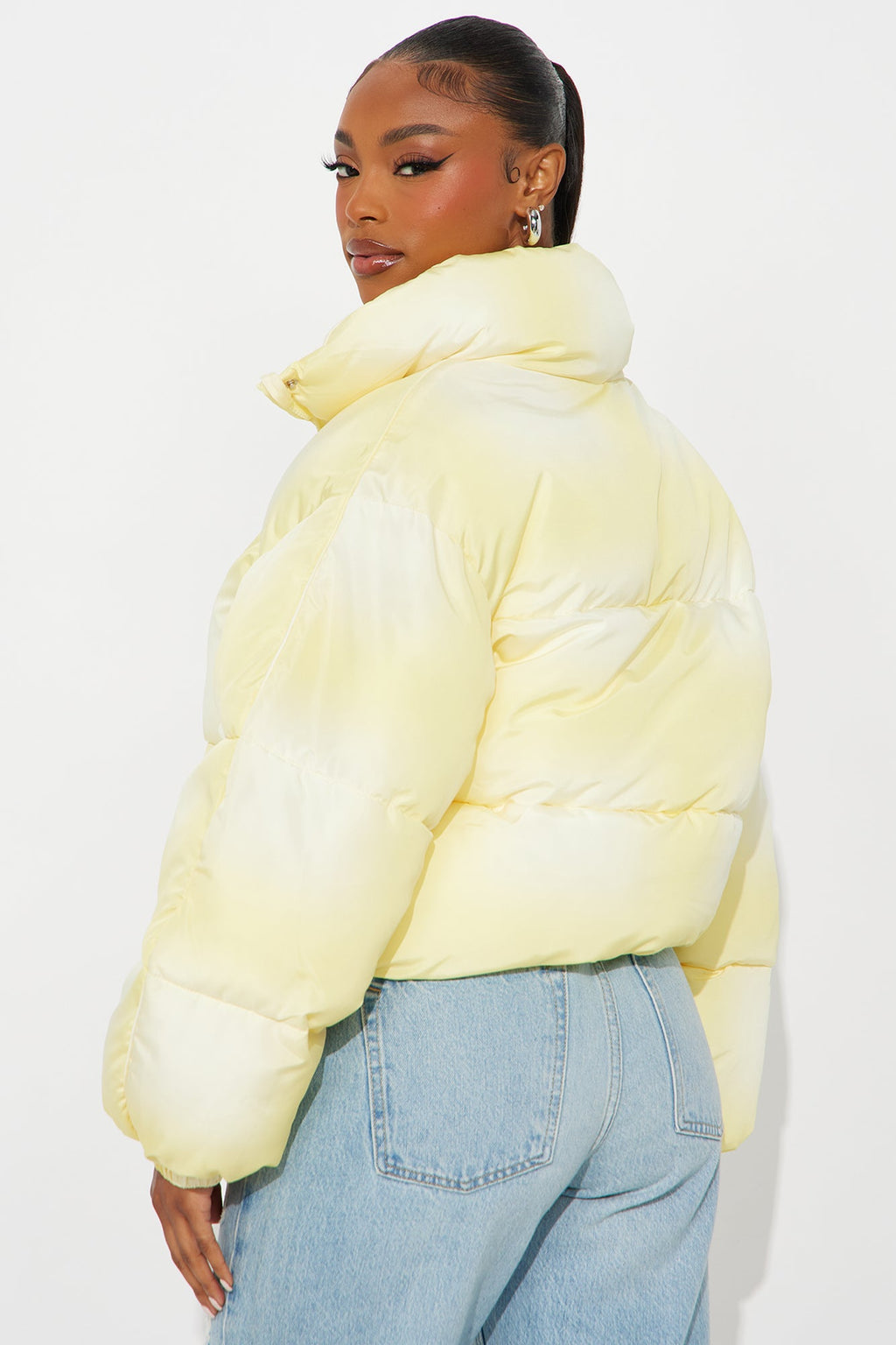 Zoe Ombre Cropped Puffer Jacket - Yellow