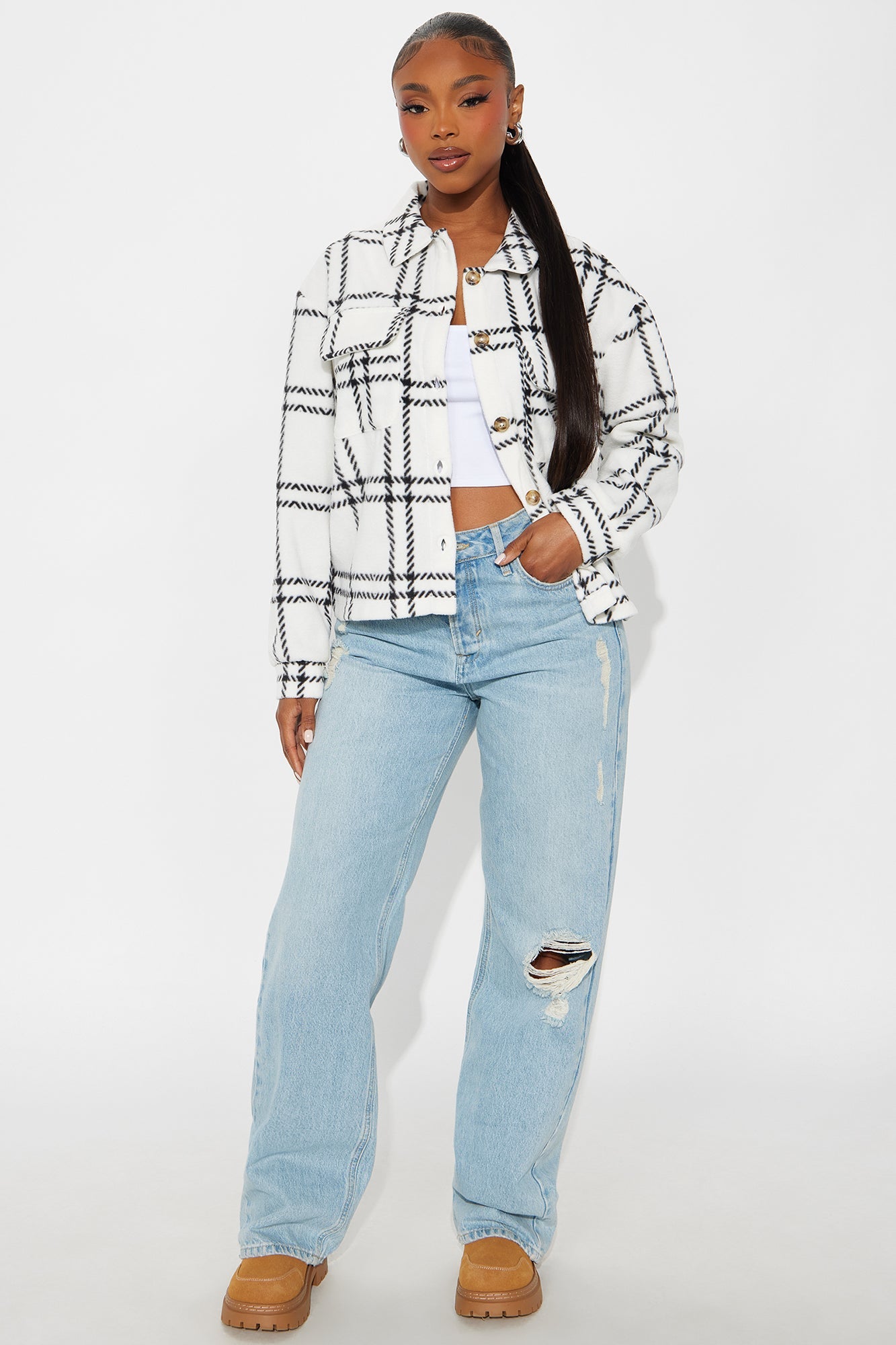 Jessica Plaid Shacket - Black/White