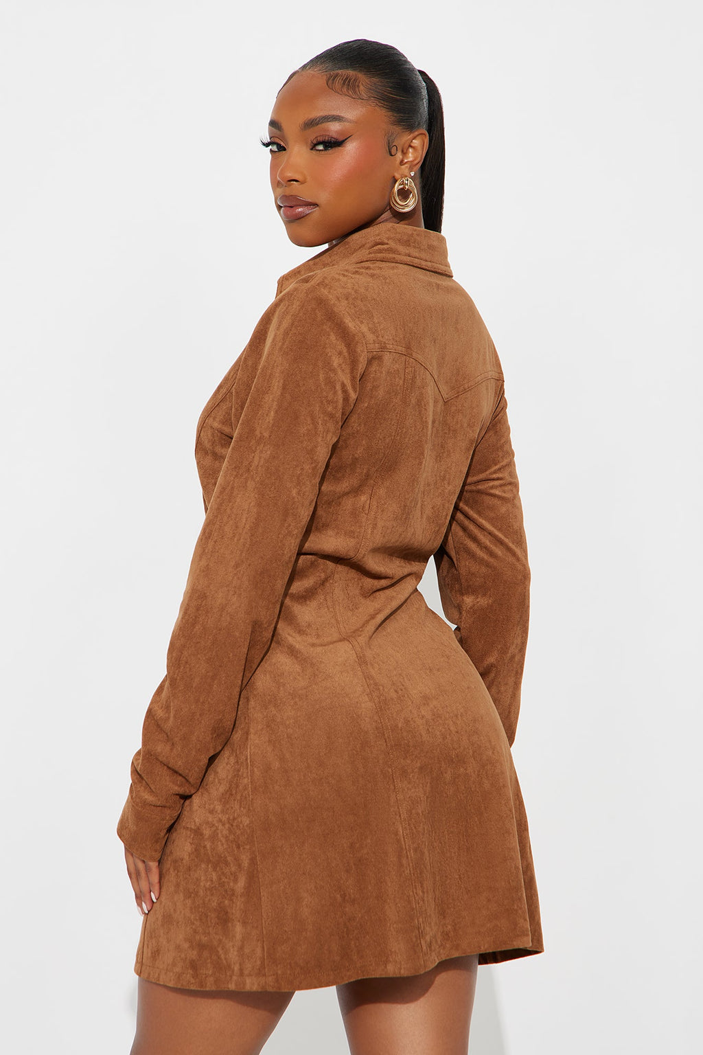 Clara Embroidered Suede Mini Dress - Camel