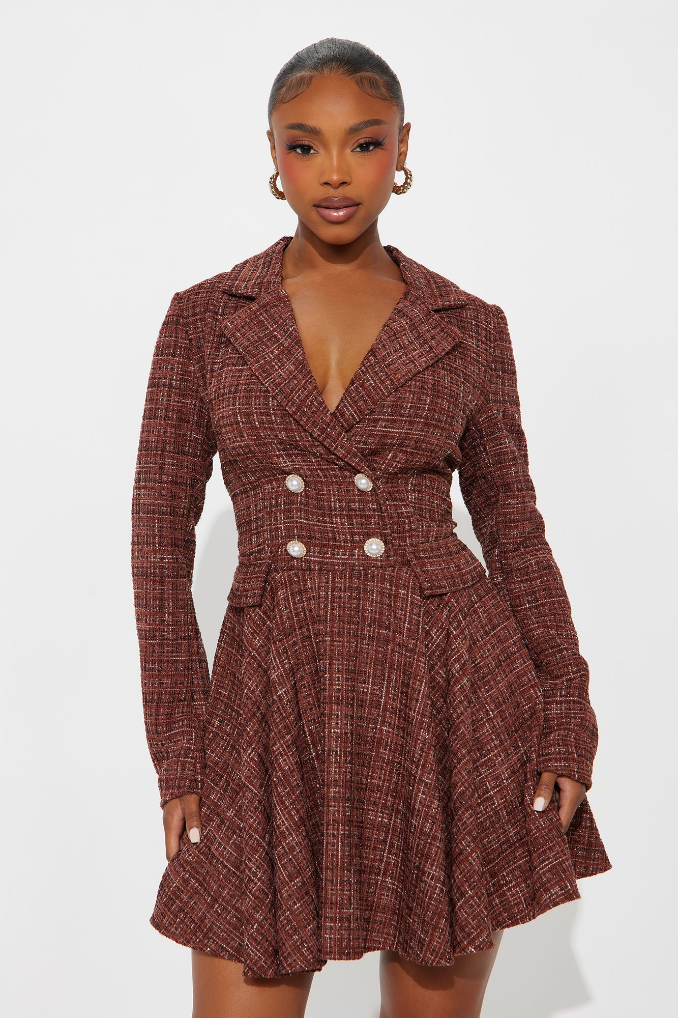 Rowan Collar Tweed Mini Dress - Brown