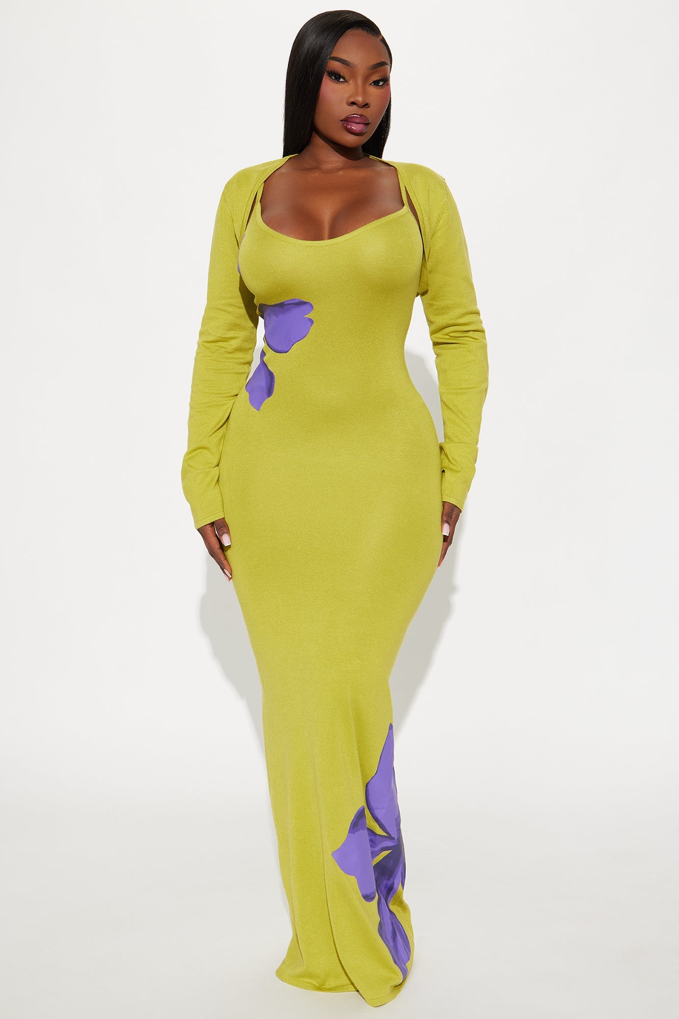 Sugar Plum Sweater Maxi Dress - Chartreuse