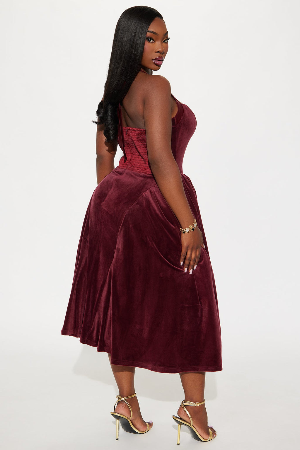 Holly Halter Velvet Midi Dress - Wine