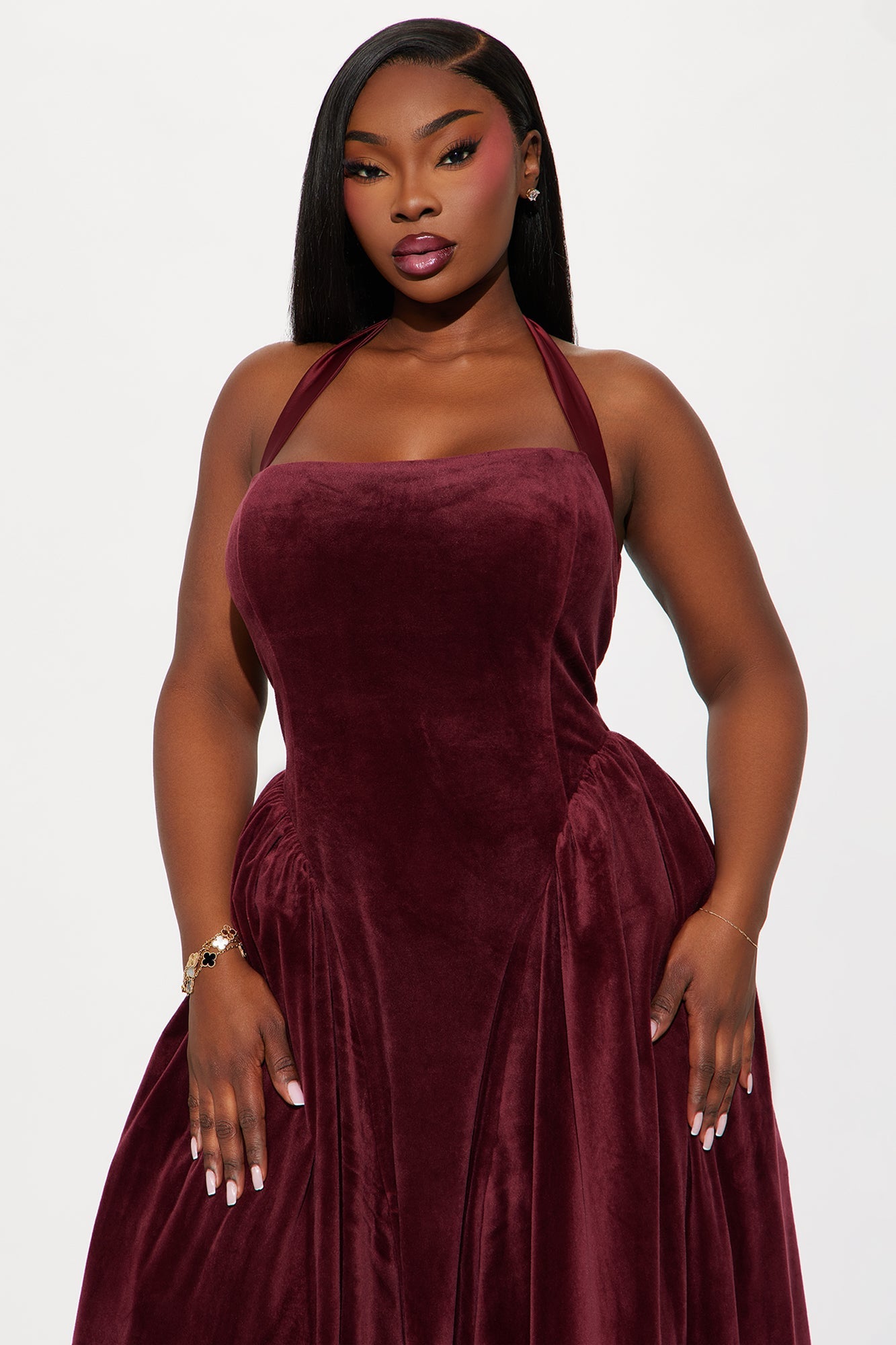 Holly Halter Velvet Midi Dress - Wine