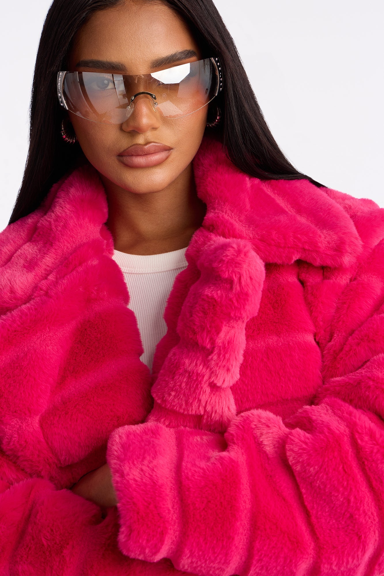 Vivienne Faux Fur Trench Coat - Hot Pink