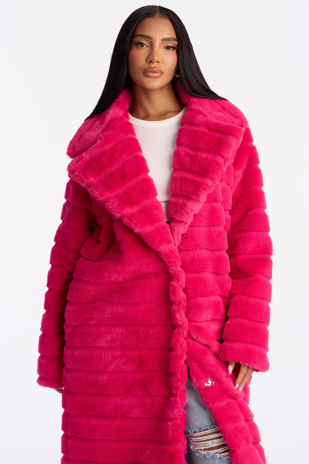 Vivienne Faux Fur Trench Coat - Hot Pink