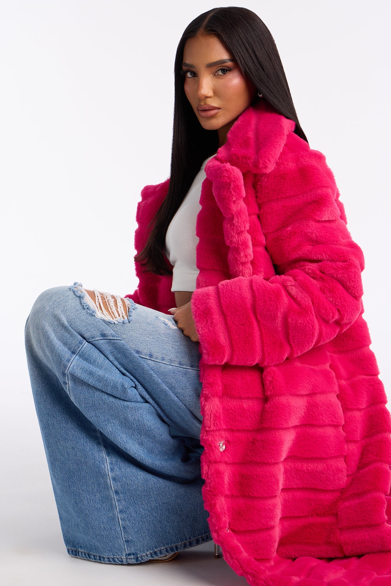 Vivienne Faux Fur Trench Coat - Hot Pink