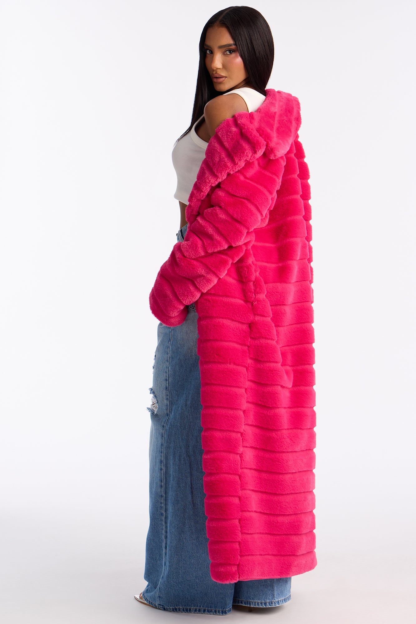 Vivienne Faux Fur Trench Coat - Hot Pink