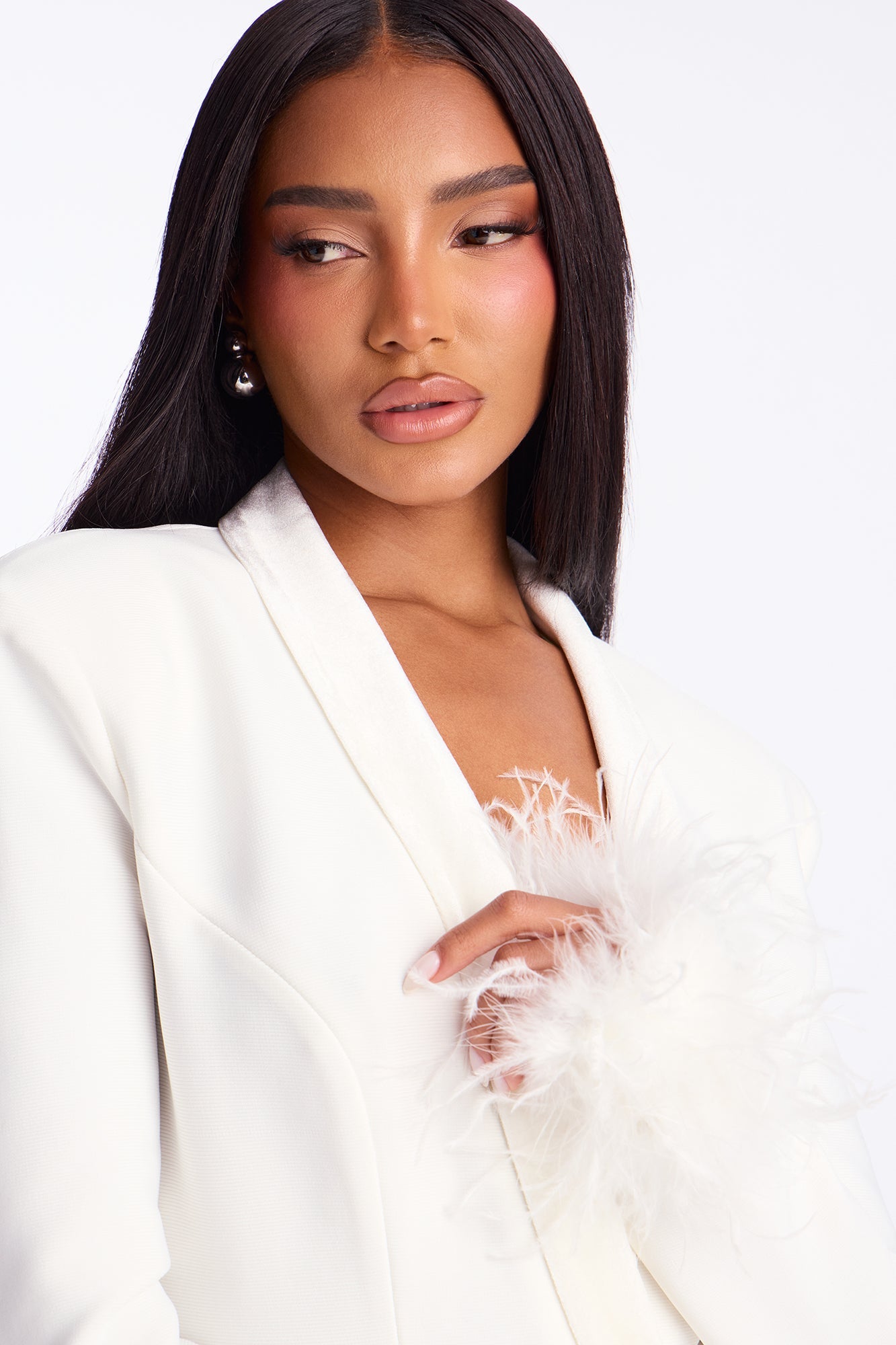 Kiera Feather Bandage Blazer Mini Dress - White
