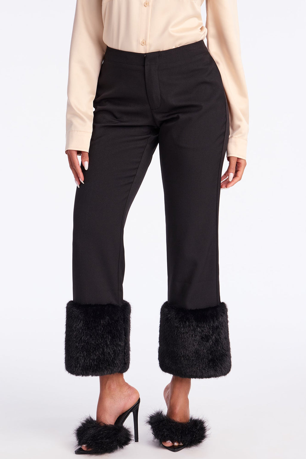 Set The Mood Fur Trim Capri Pant 26.5″ - Black