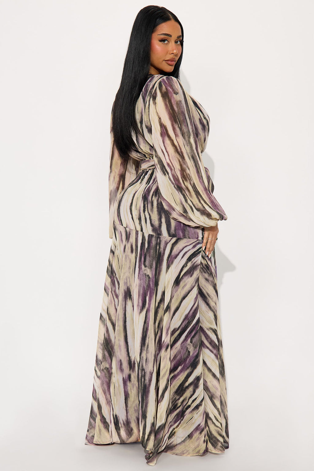 Soft Smile Chiffon Maxi Dress - Brown/combo