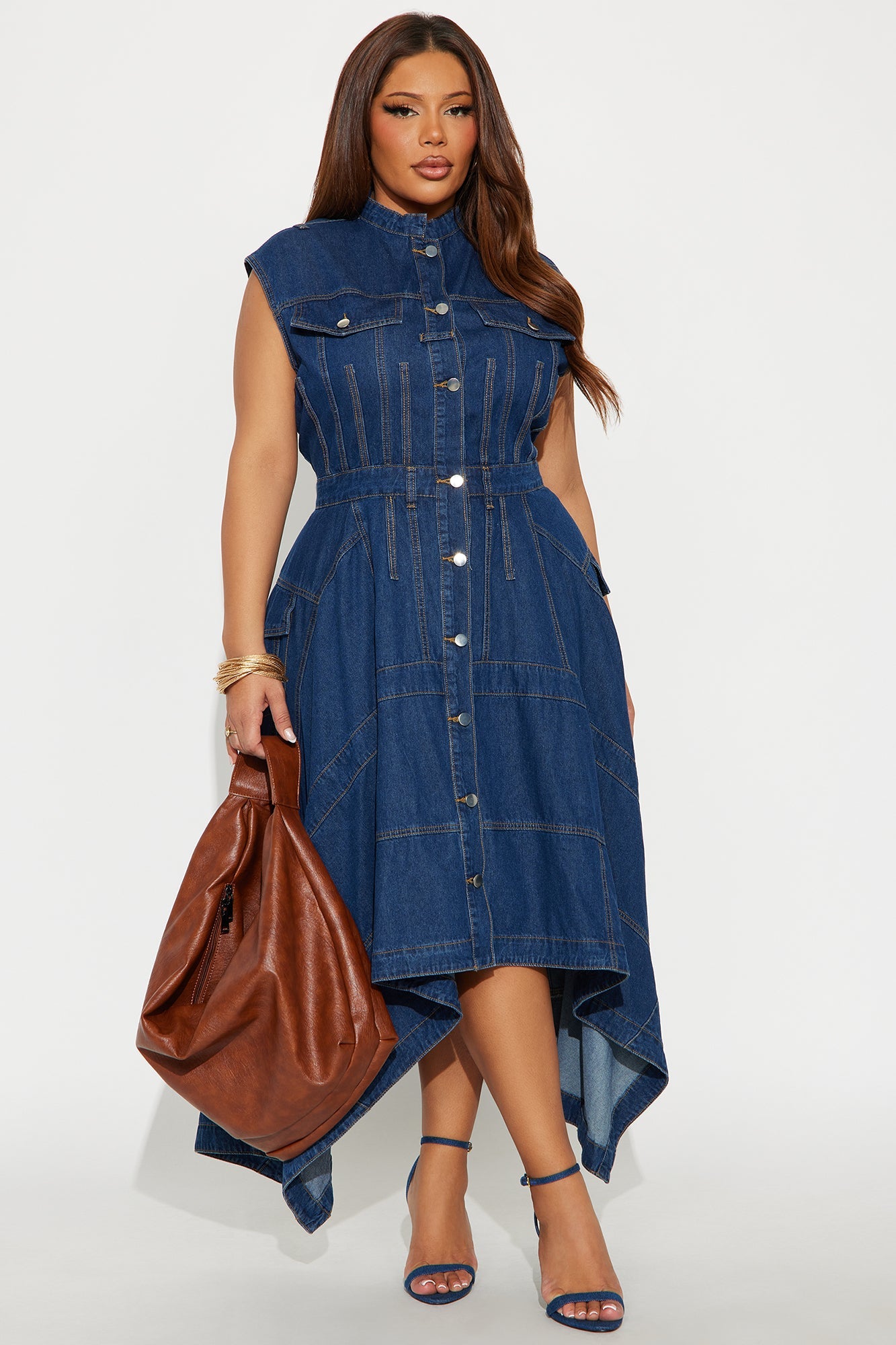 Dolly Button Up Denim Midi Dress - Denim