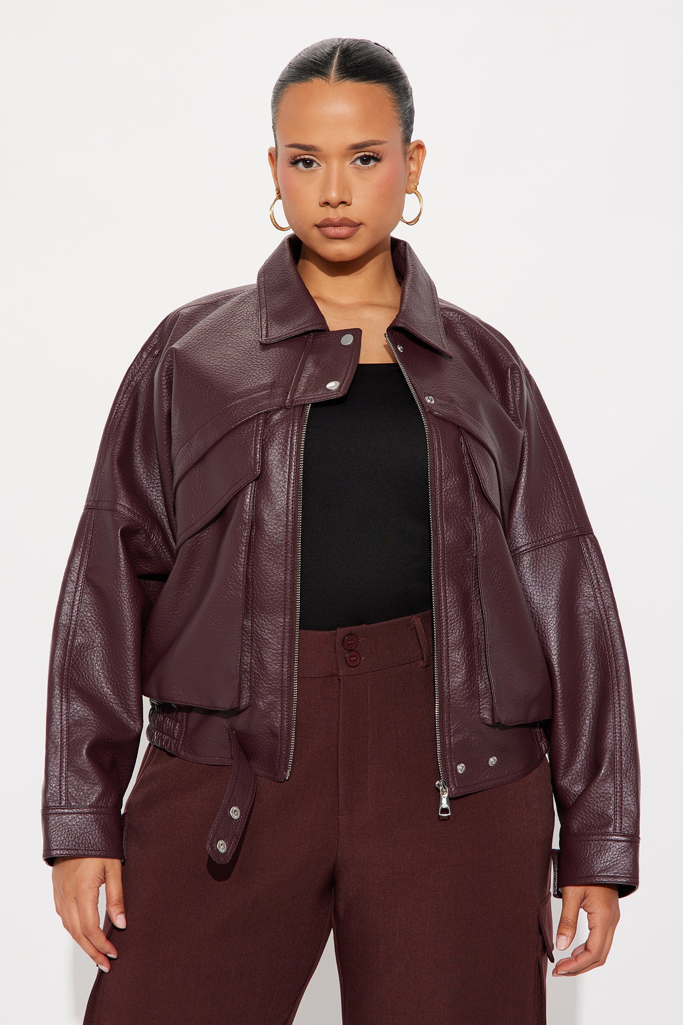 Your Loss Faux Leather Bomber Jacket - Burgundy
