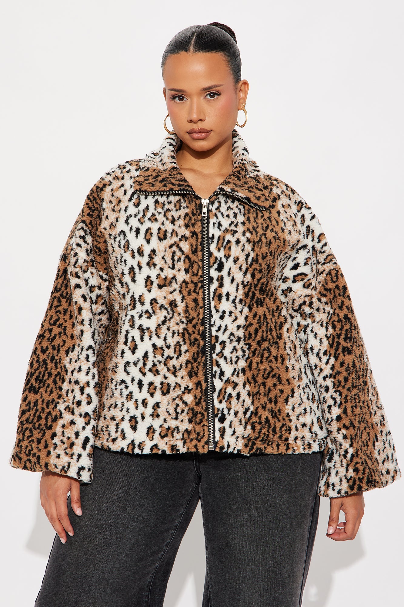 Still A Vibe Leopard Sherpa Jacket - Brown/combo