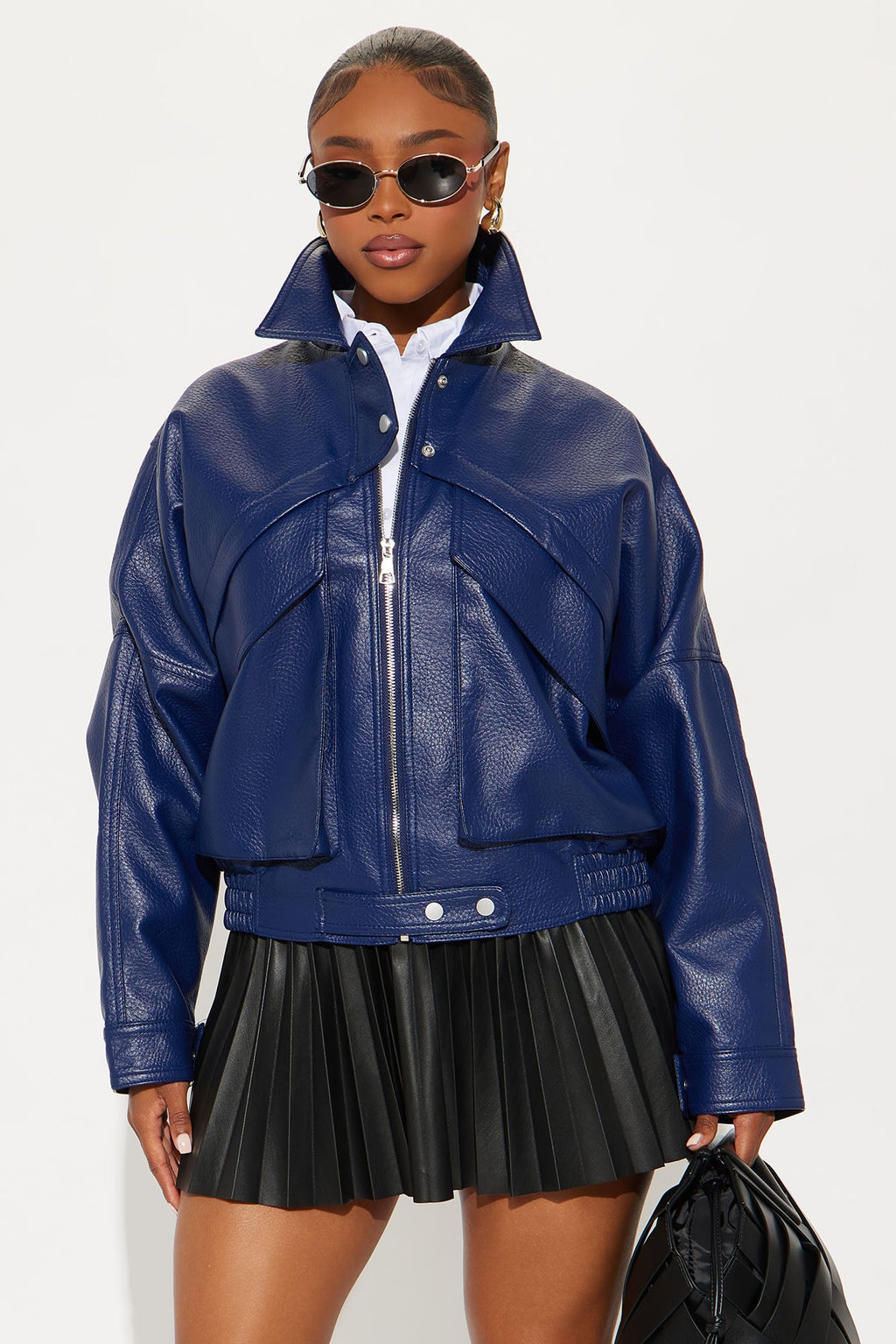 Your Loss Faux Leather Bomber Jacket - Blue