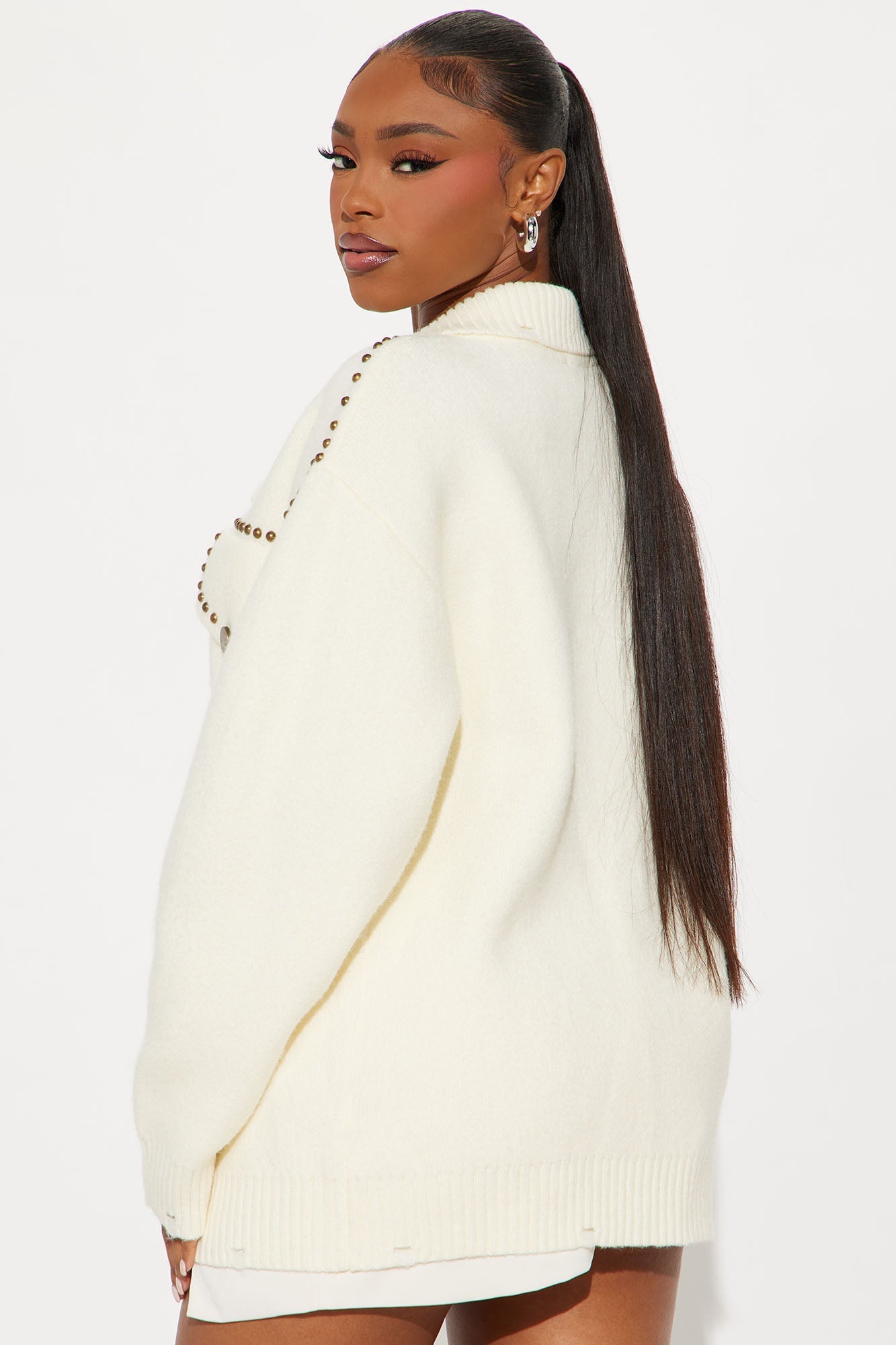 Western Girl Studded Cardigan - Ivory