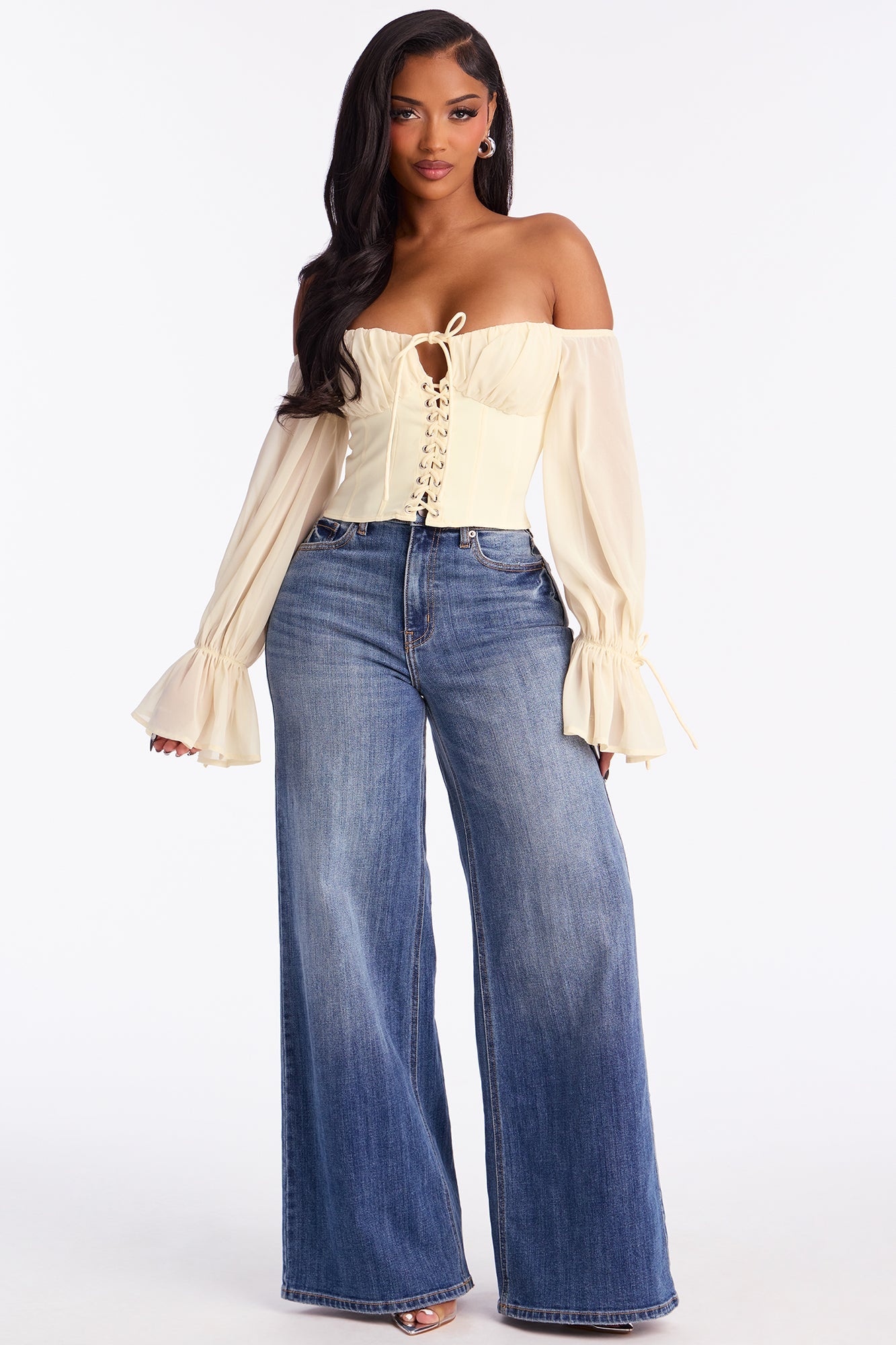 Shore Line Off Shoulder Chiffon Top - Butter Yellow