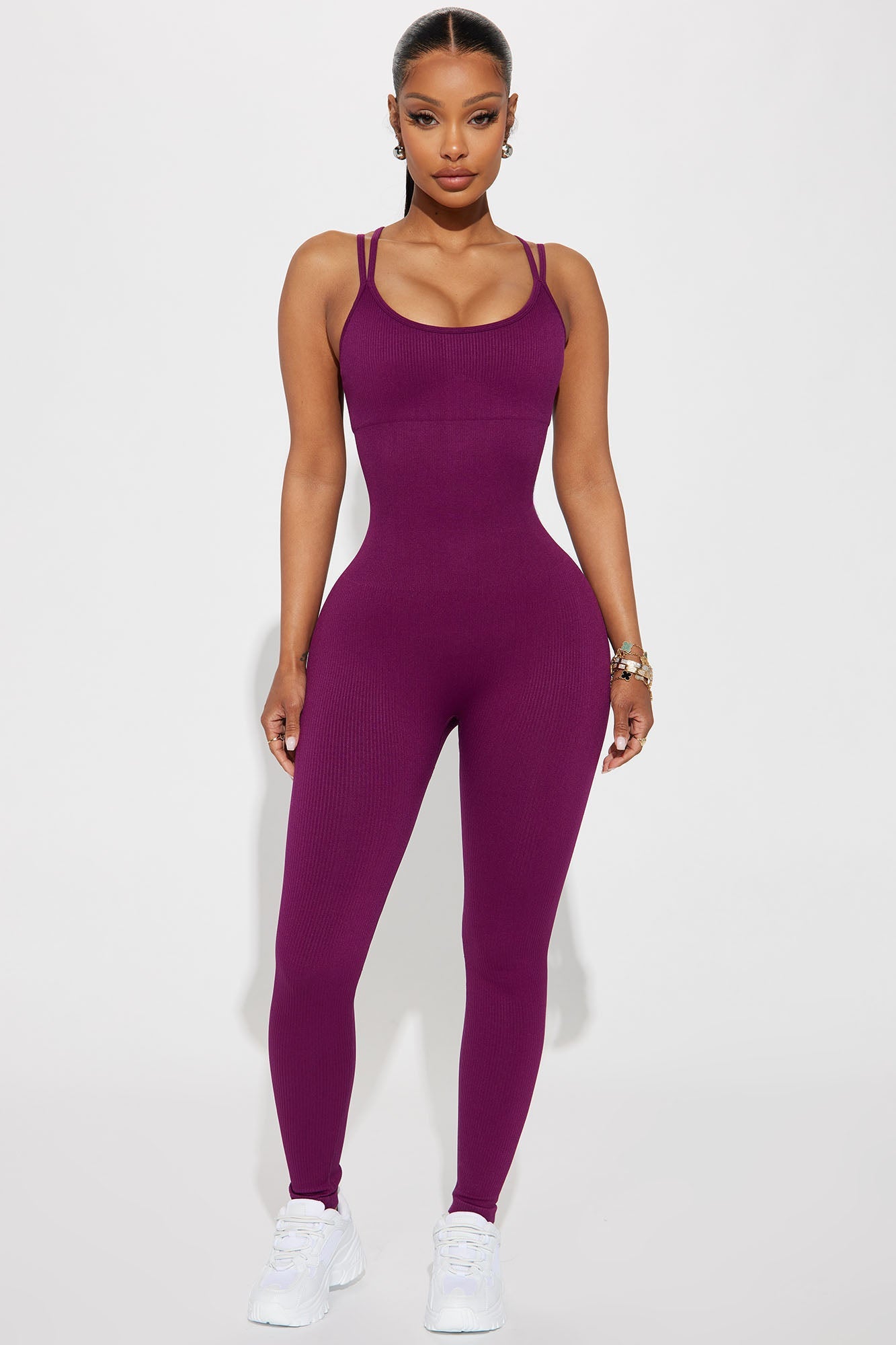 Effortless Joyce Ribbed Seamless Jumpsuit - Plum