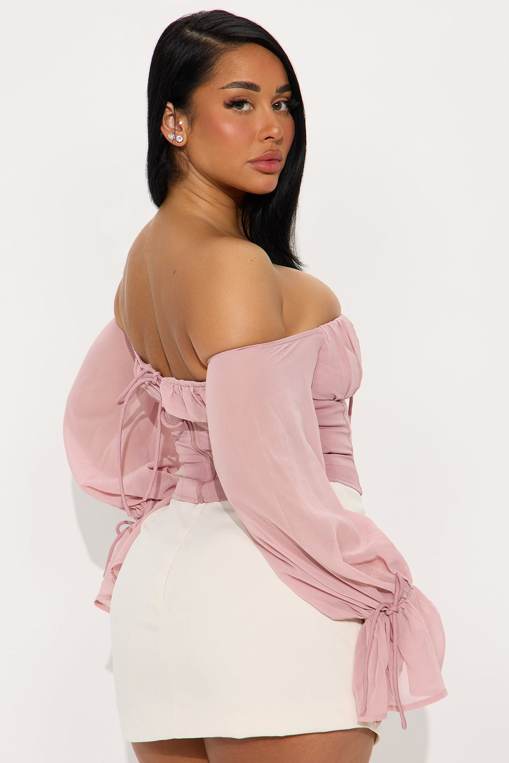 Shore Line Off Shoulder Chiffon Top - Mauve