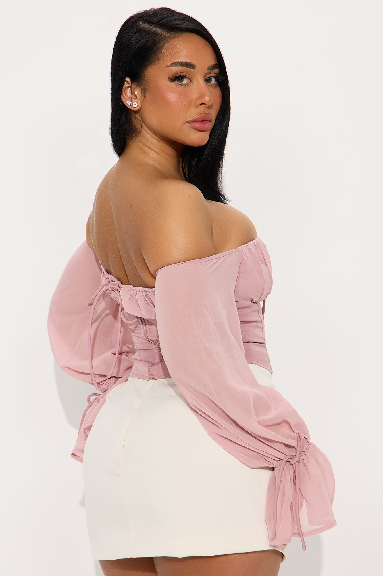 Shore Line Off Shoulder Chiffon Top - Mauve