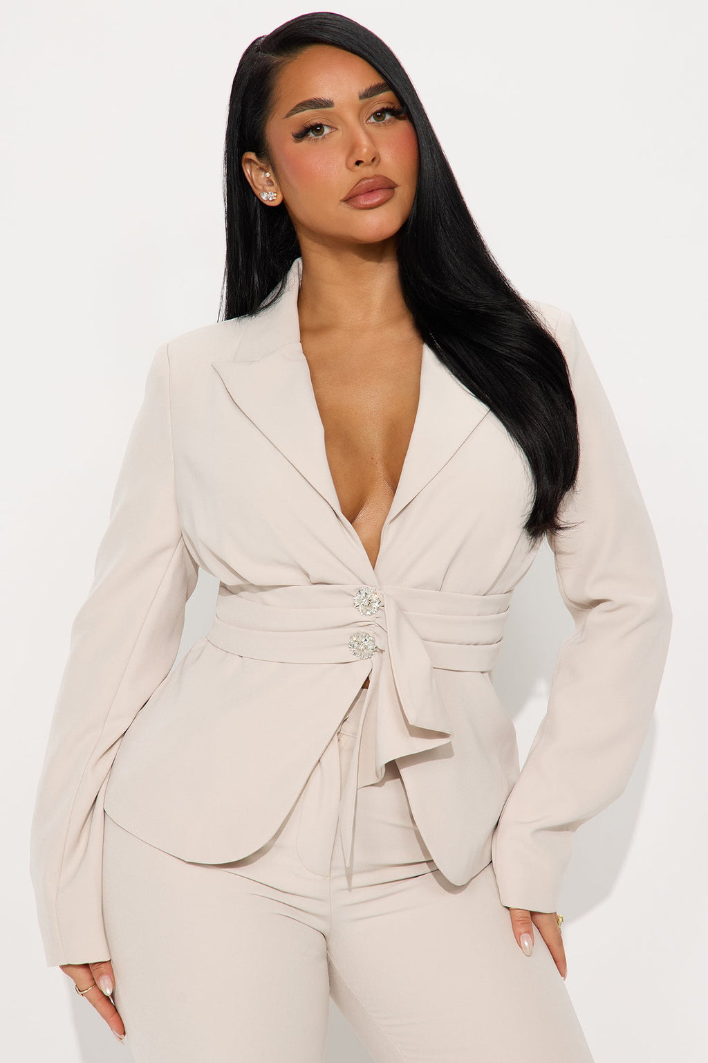 Alina Blazer Pant Set - Beige