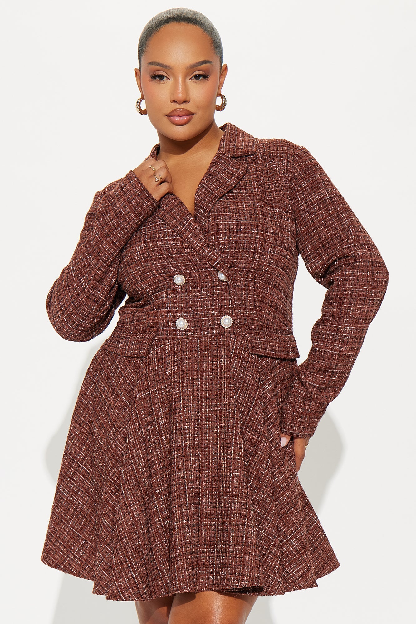 Rowan Collar Tweed Mini Dress - Brown