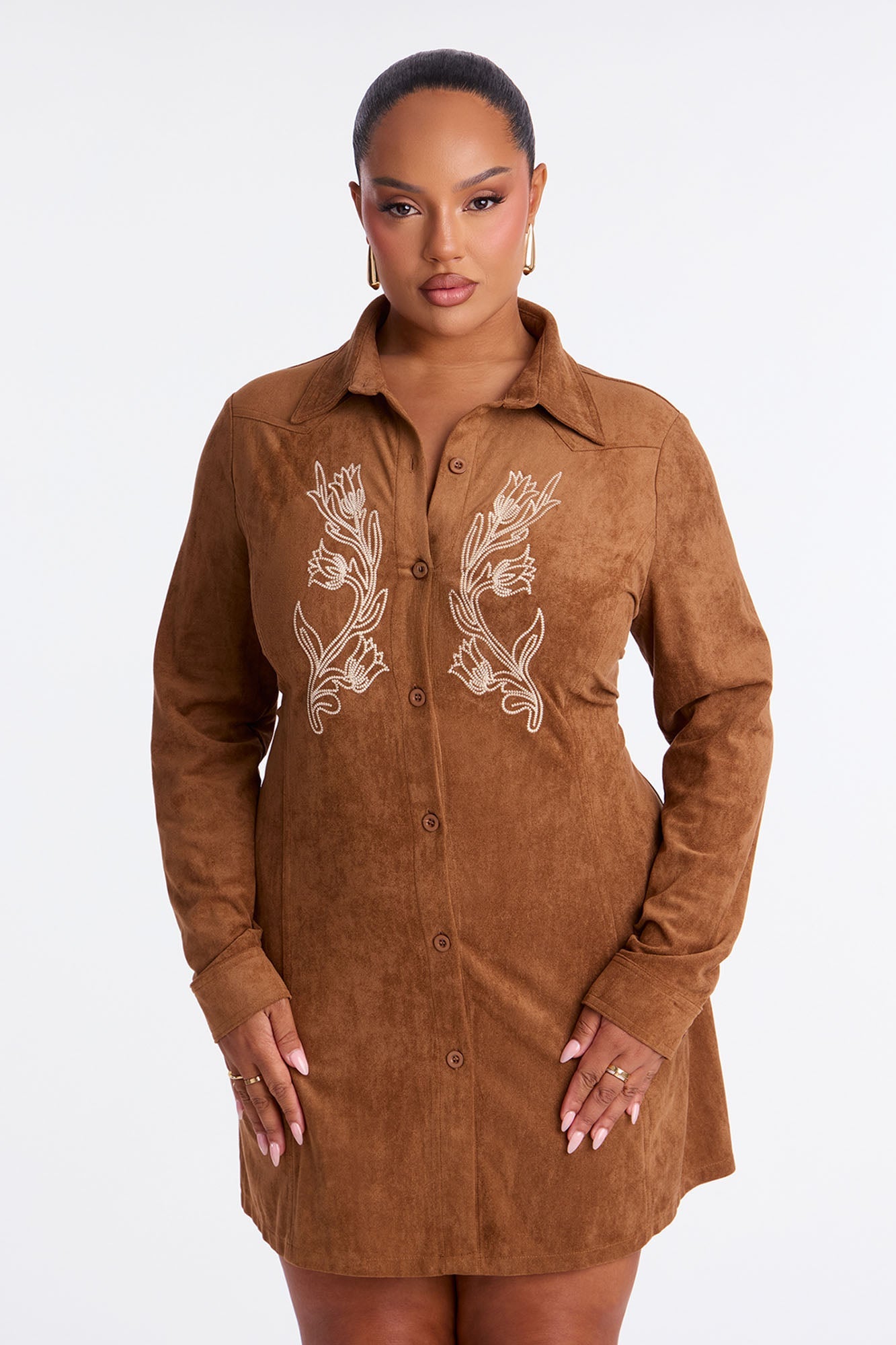 Clara Embroidered Suede Mini Dress - Camel