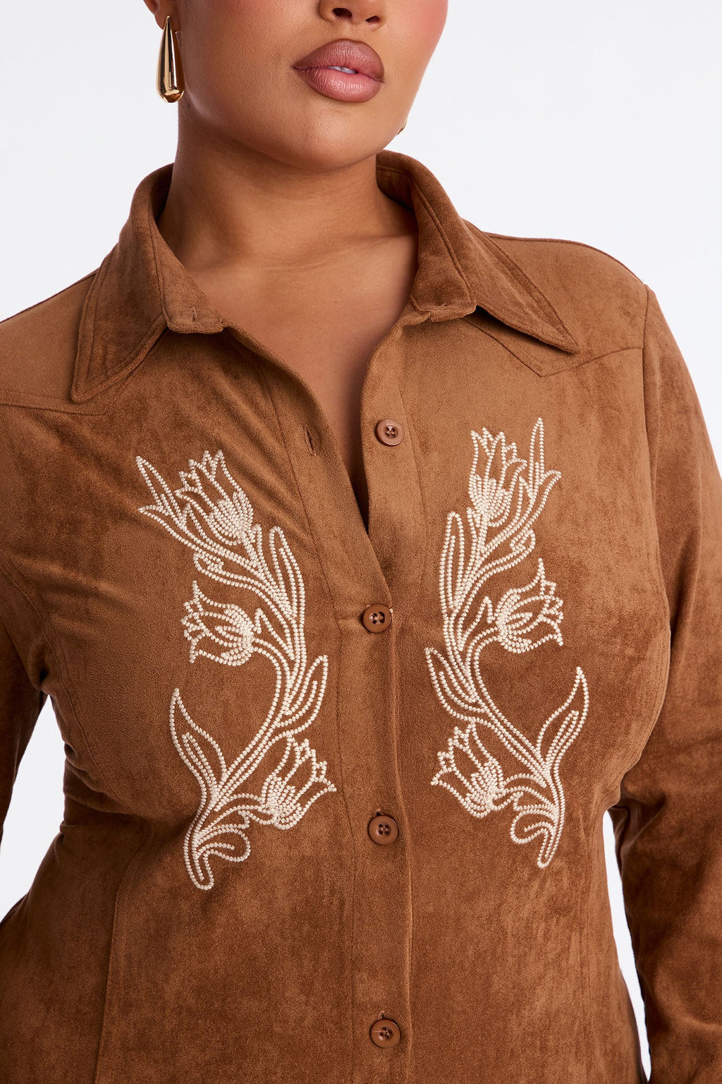 Clara Embroidered Suede Mini Dress - Camel