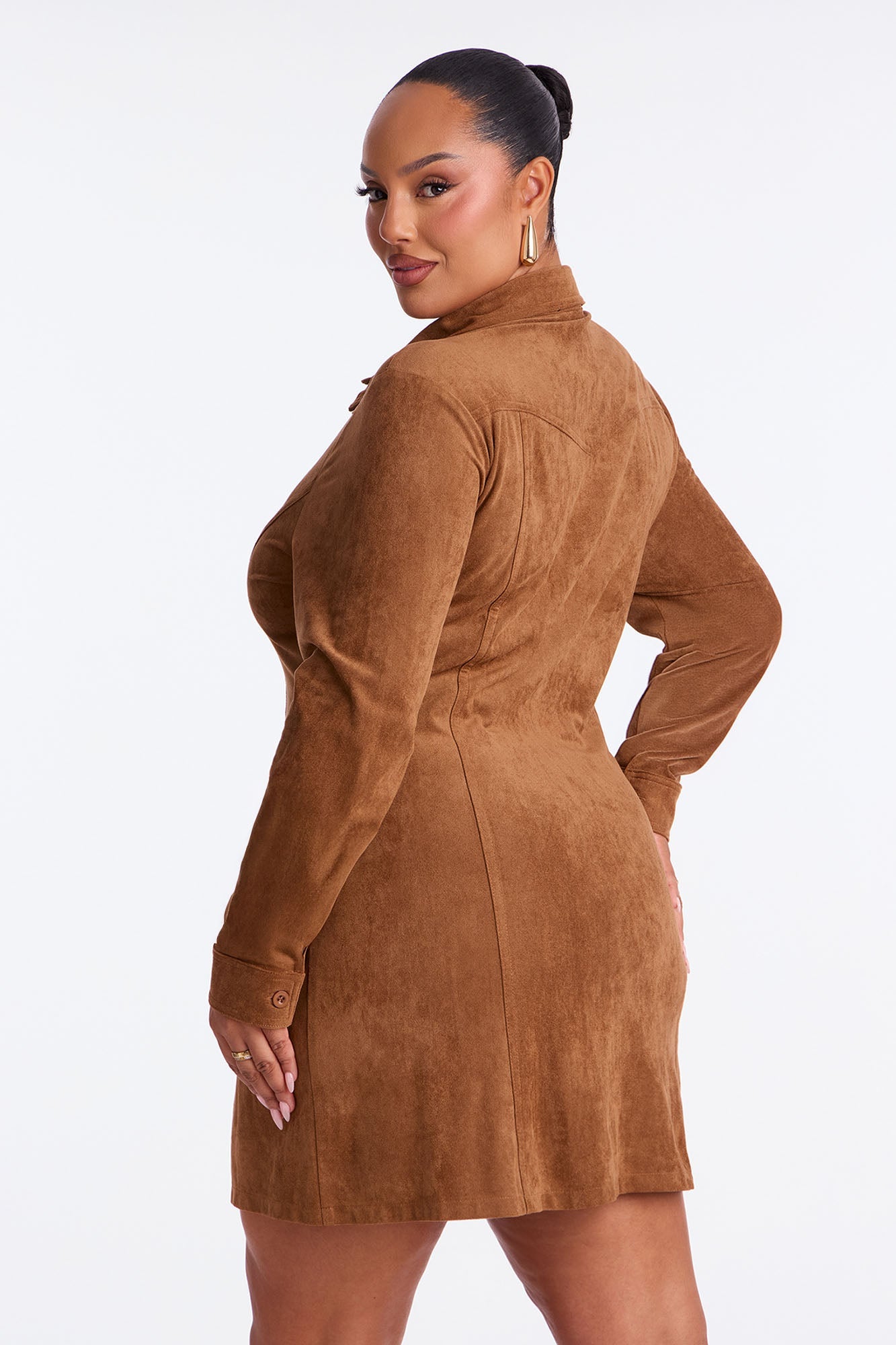 Clara Embroidered Suede Mini Dress - Camel