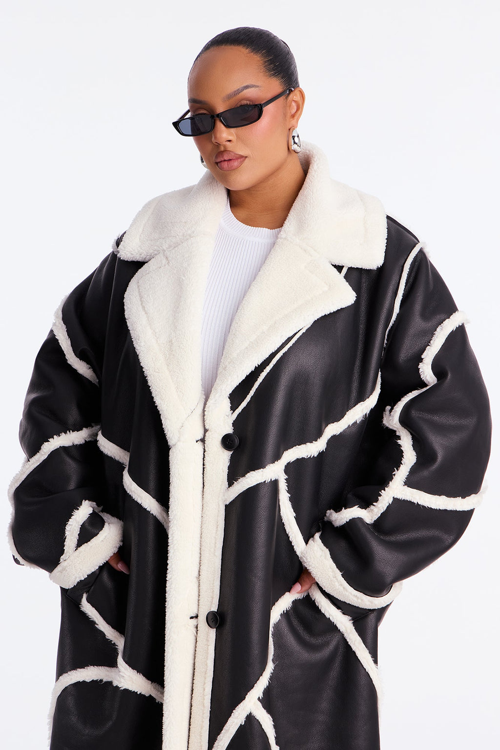 Snowfall Chic Faux Leather Trench Coat - Black