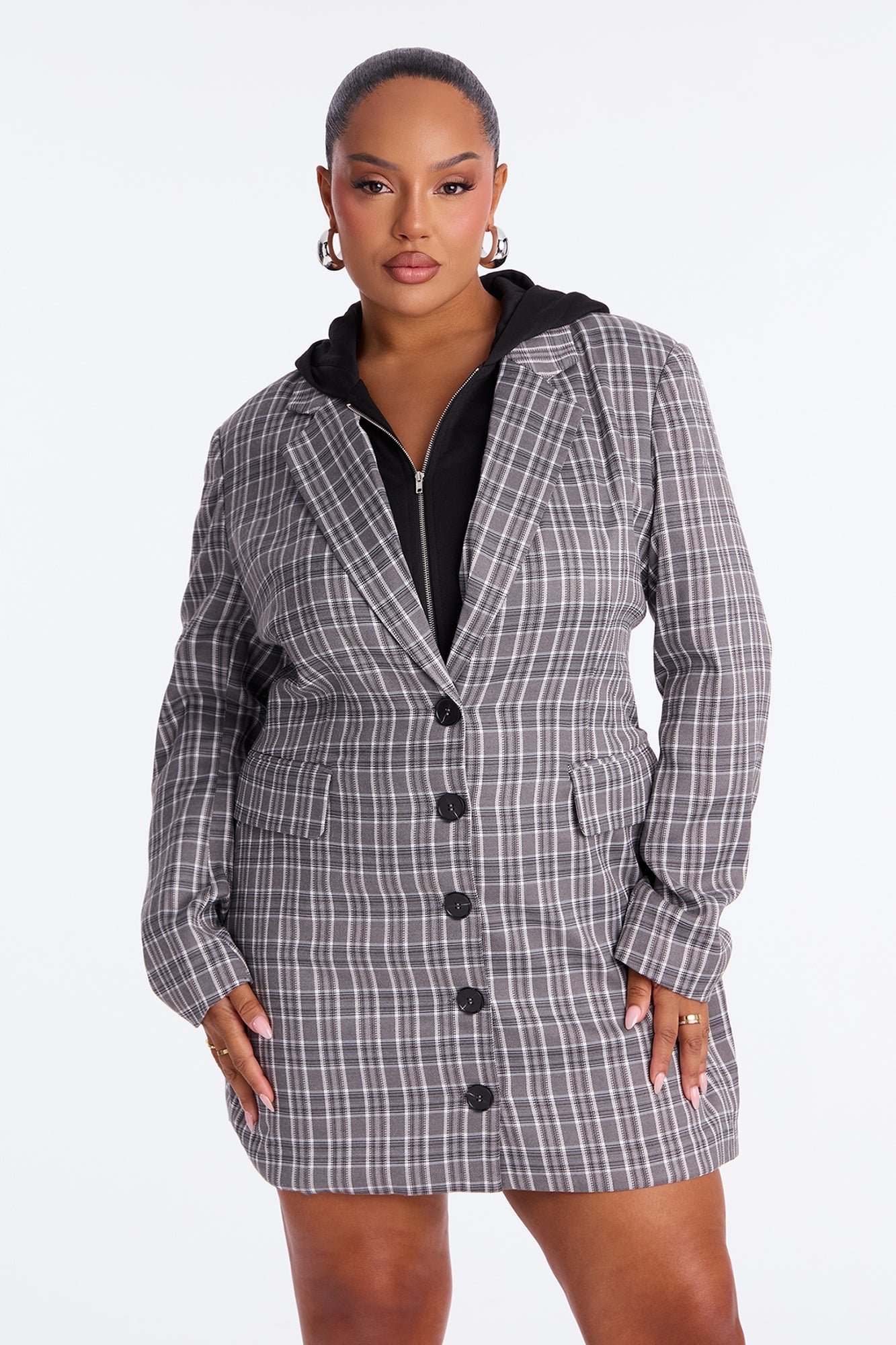 Klyn Hooded Blazer Mini Dress - Grey/combo