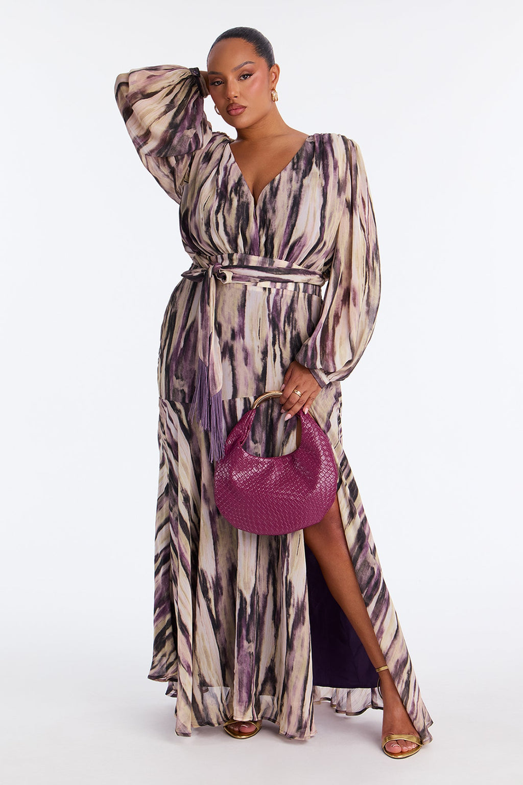Soft Smile Chiffon Maxi Dress - Brown/combo