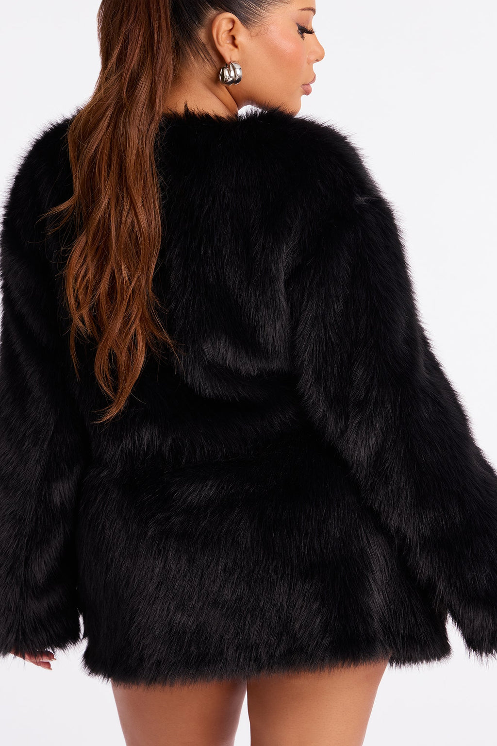 Fiona Faux Fur Mini Skirt Set - Black