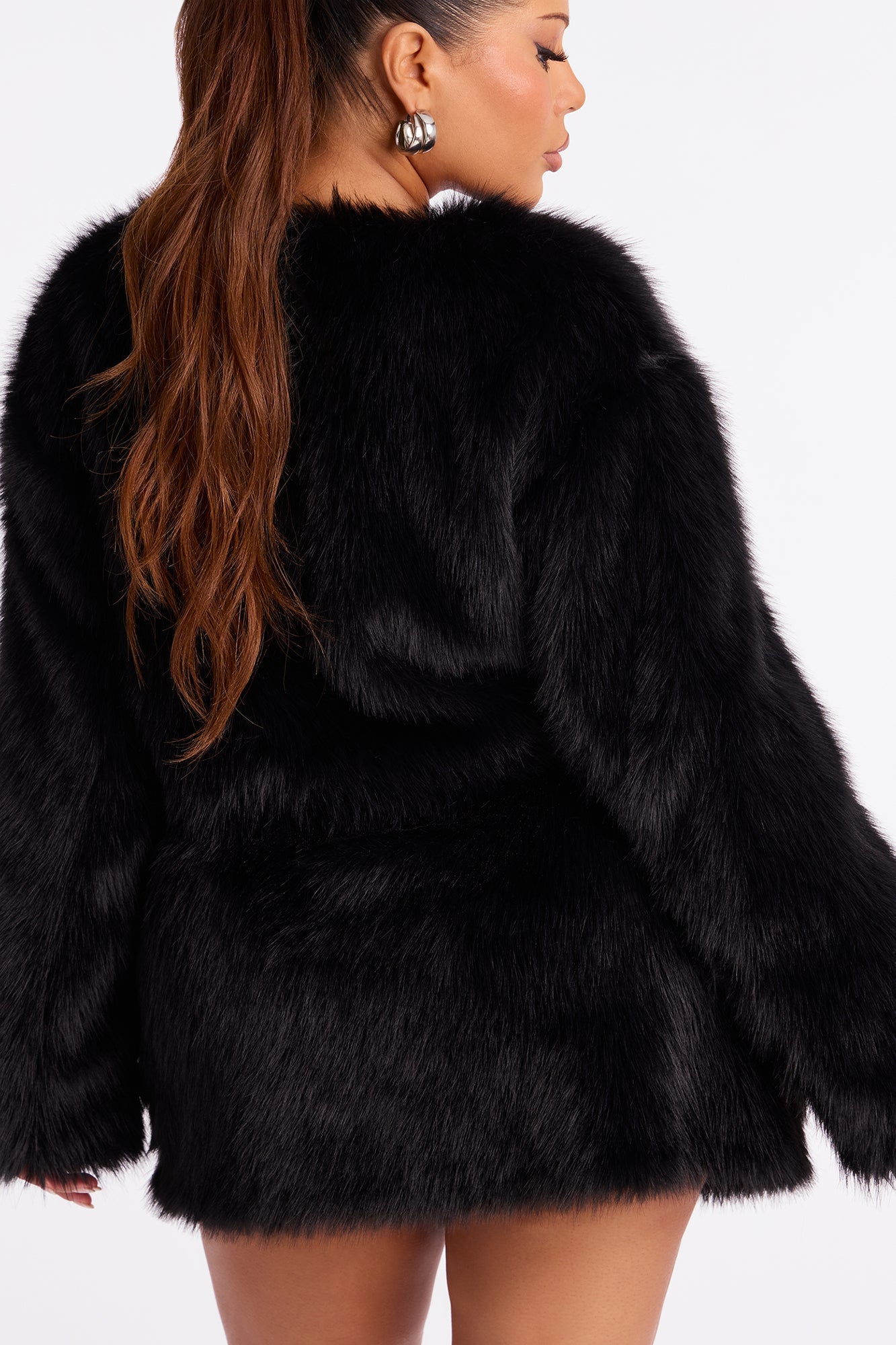 Fiona Faux Fur Mini Skirt Set - Black