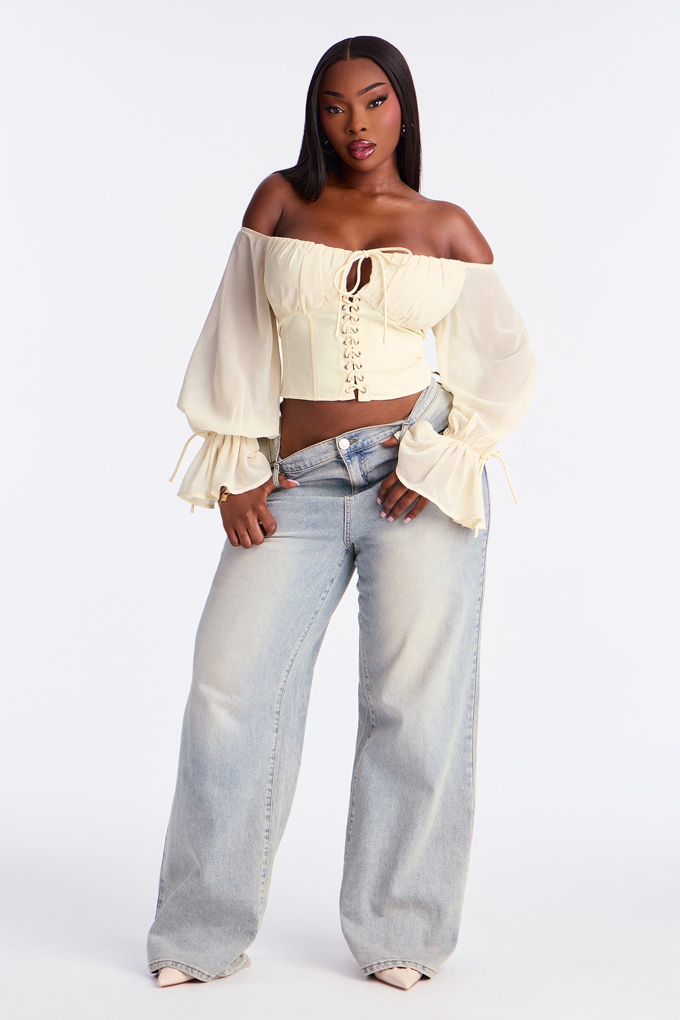 Shore Line Off Shoulder Chiffon Top - Butter Yellow