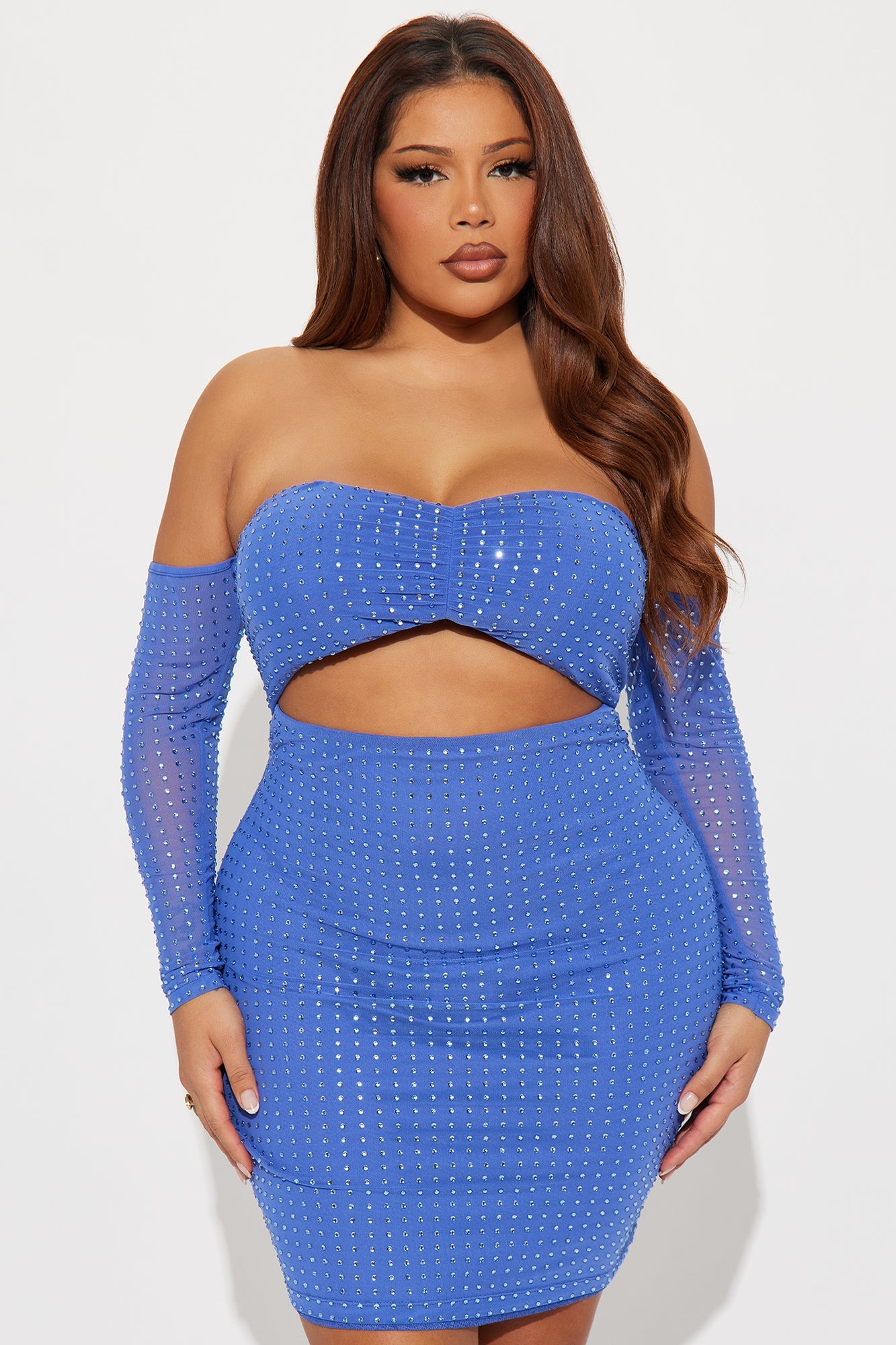 Feminine Aura Rhinestone Mini Dress - Periwinkle