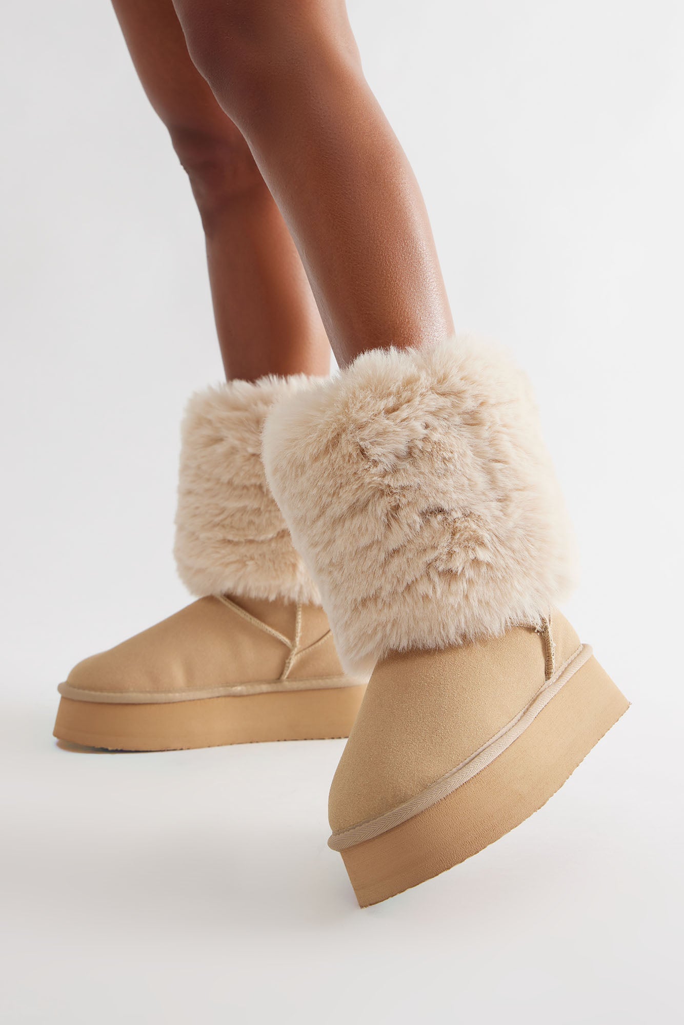 December Faux Fur Platform Booties - Sand