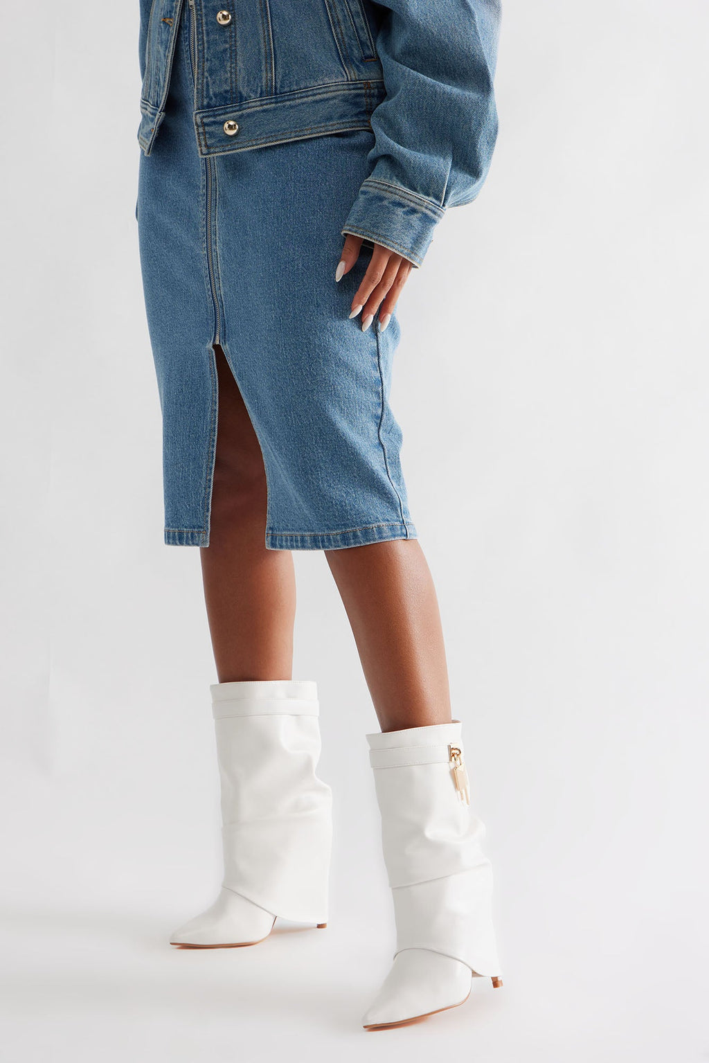 Crue Ruched Overlay Boots - Ivory