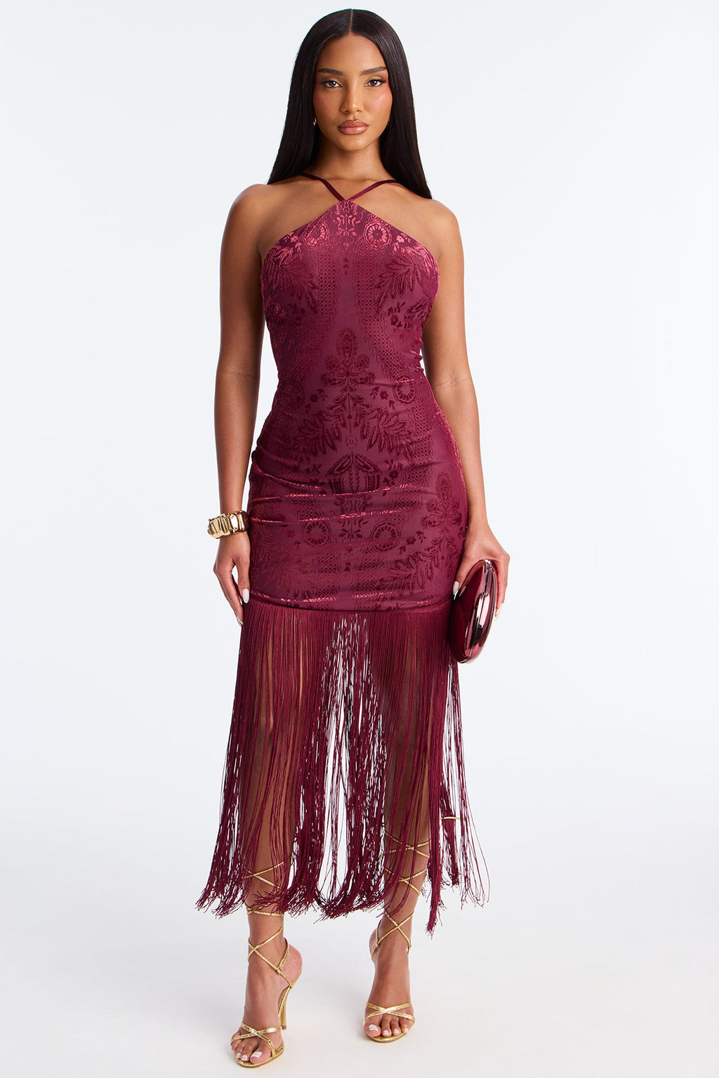 Belle Of The Ball Fringe Trim Mini Dress - Burgundy