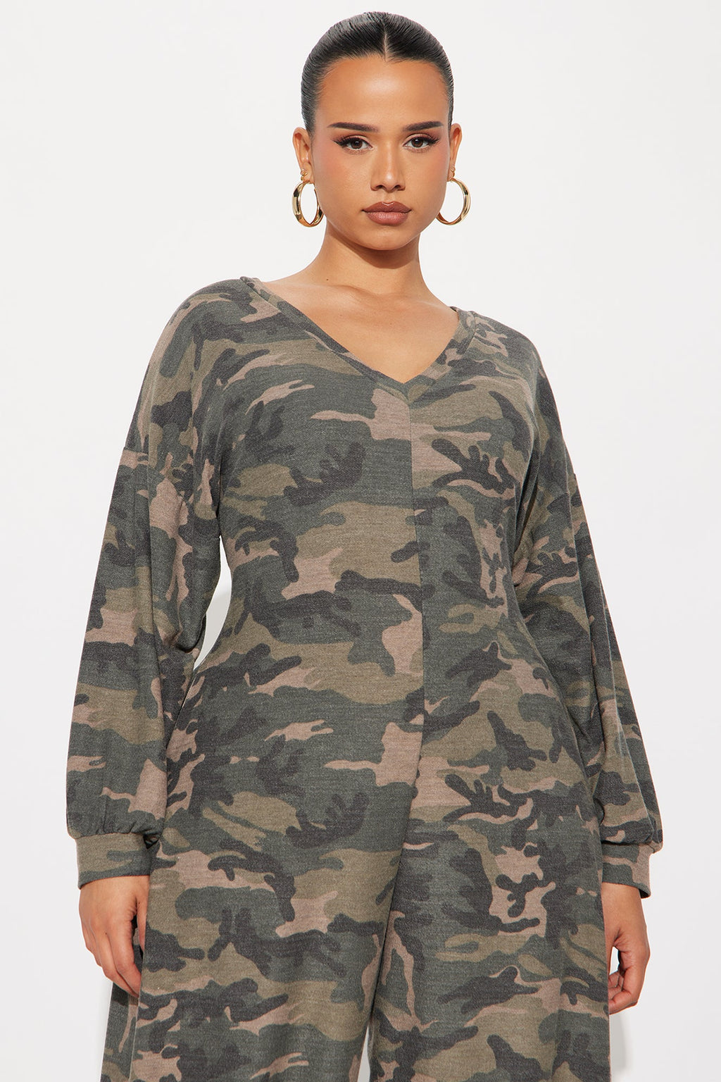 Let's Chill Camo Barrel Wide Leg Jumpsuit - Olive/combo