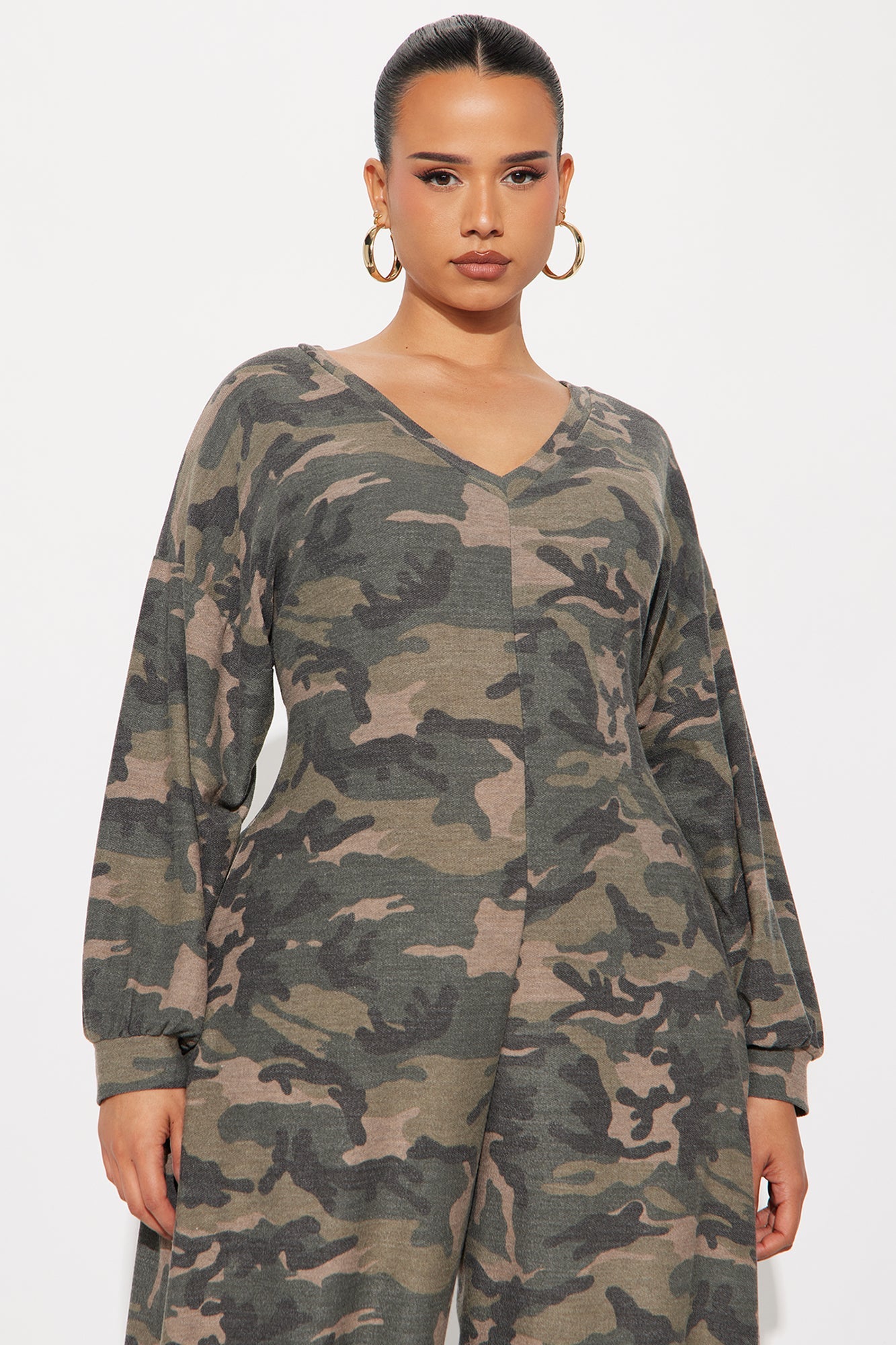 Let's Chill Camo Barrel Wide Leg Jumpsuit - Olive/combo