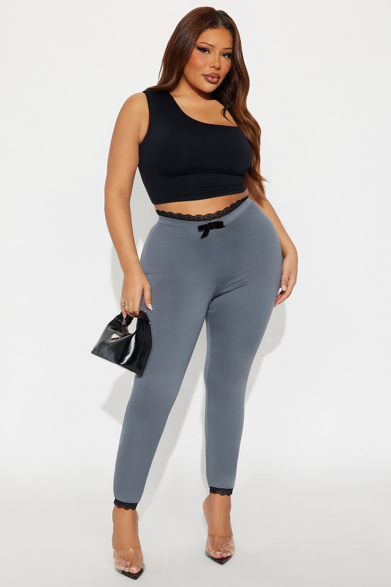 Valentina Solid Lace Trim Legging - Charcoal