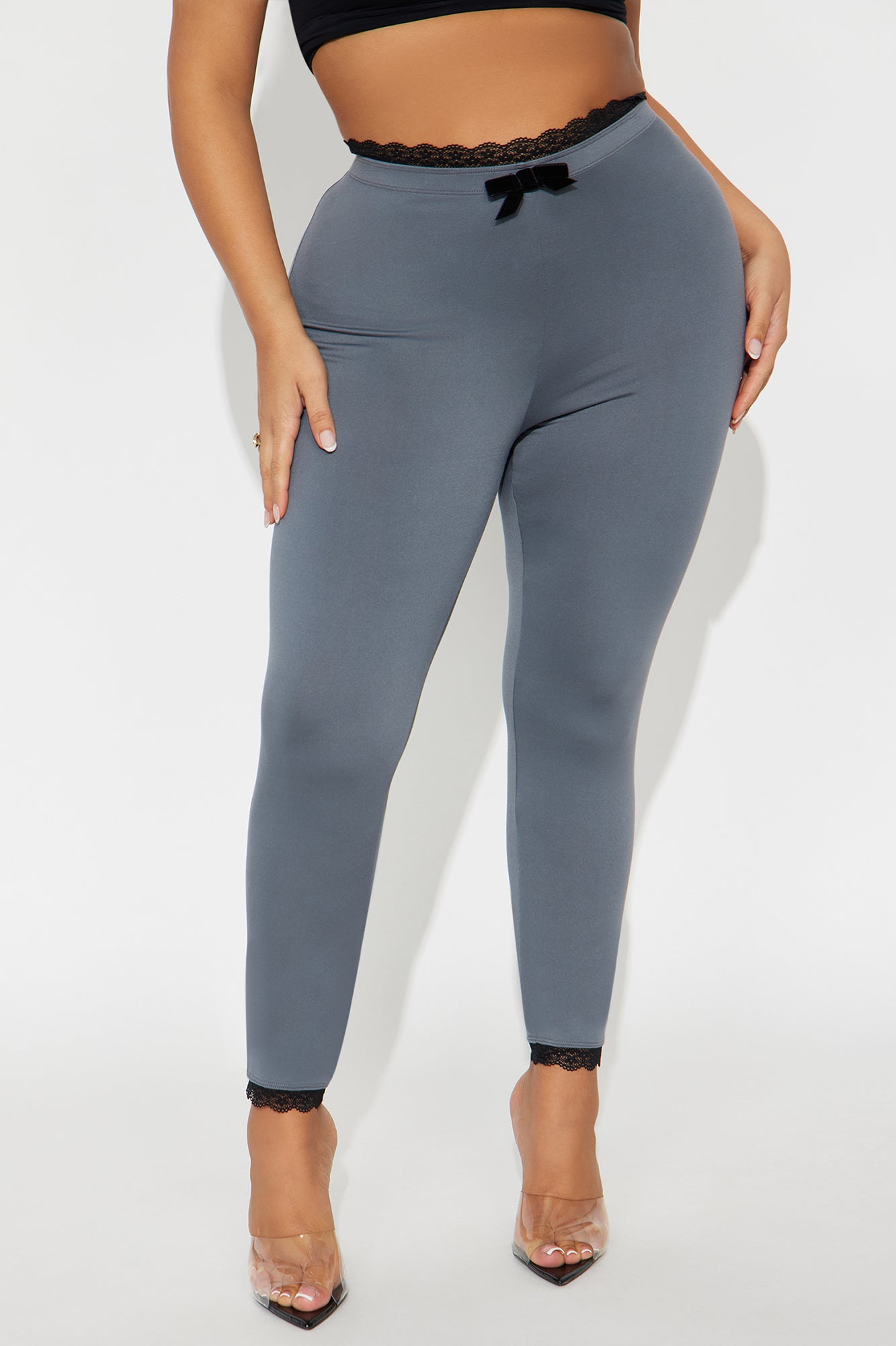Valentina Solid Lace Trim Legging - Charcoal