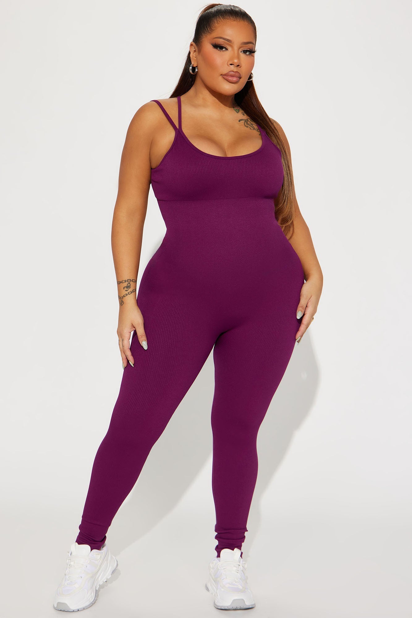 Effortless Joyce Ribbed Seamless Jumpsuit - Plum