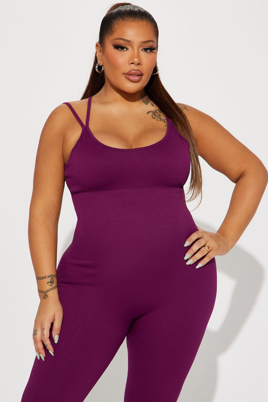 Effortless Joyce Ribbed Seamless Jumpsuit - Plum