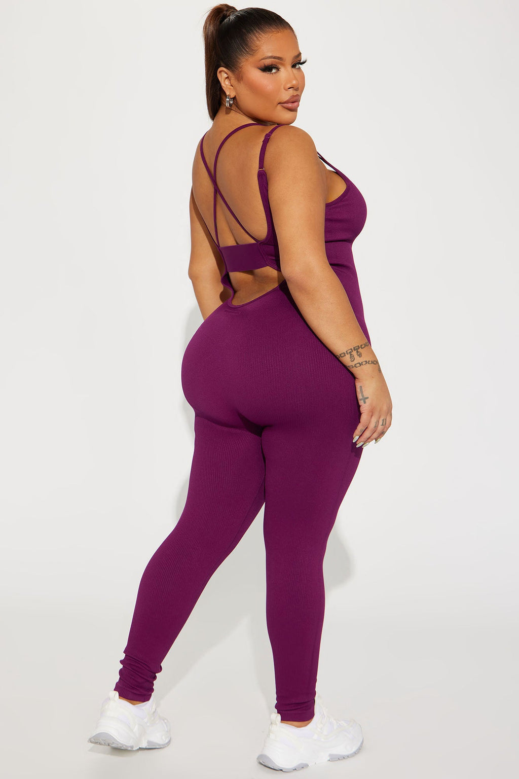 Effortless Joyce Ribbed Seamless Jumpsuit - Plum