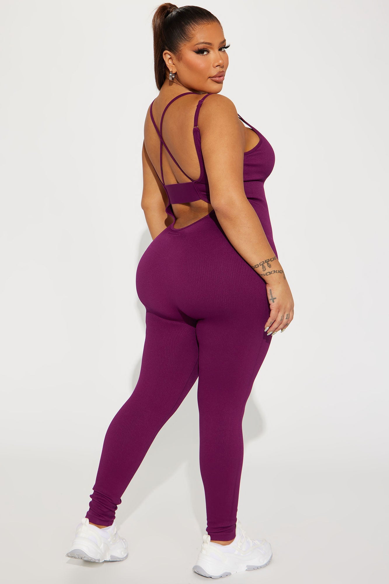 Effortless Joyce Ribbed Seamless Jumpsuit - Plum