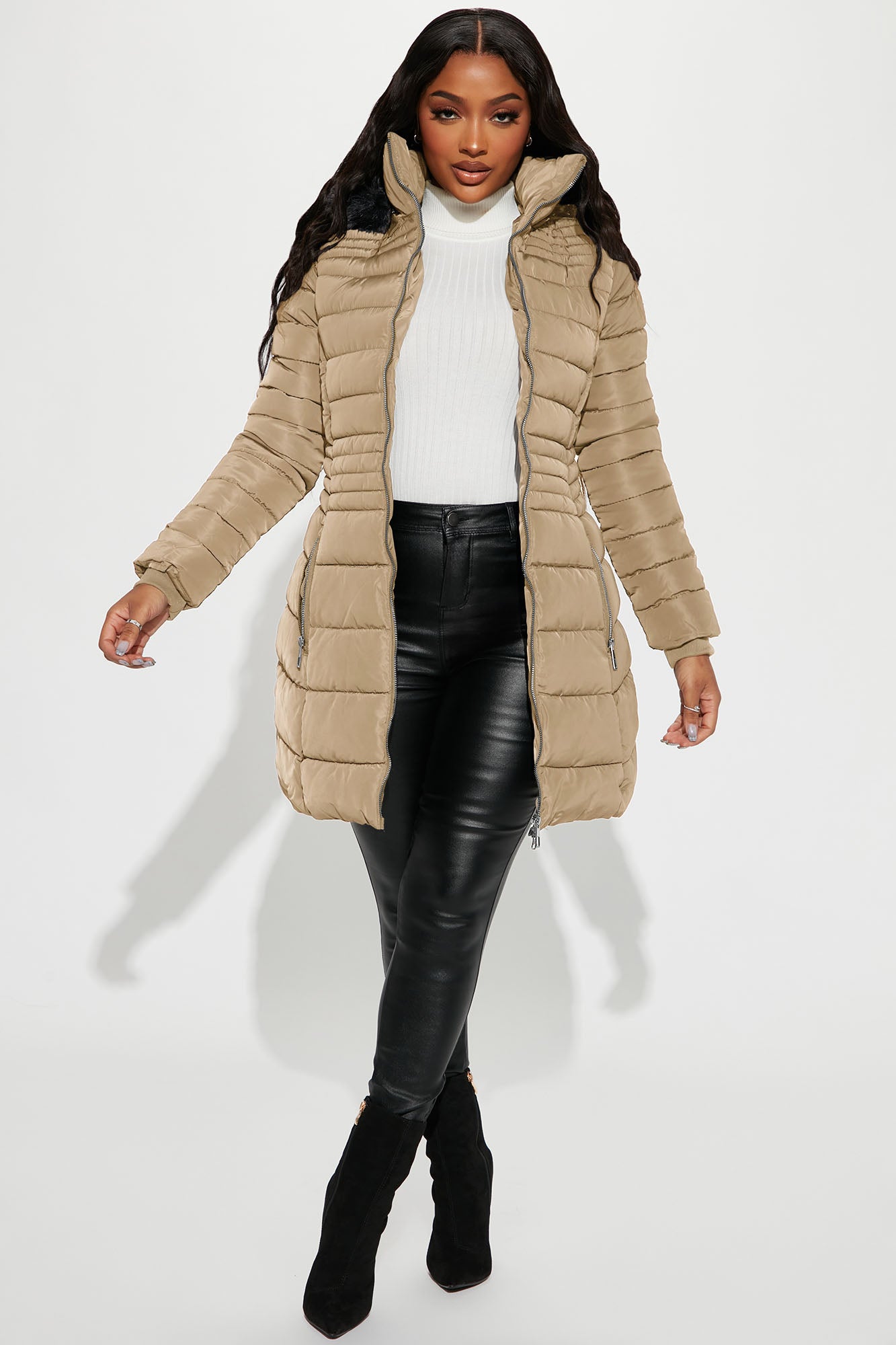 Caught In The Cold Puffer Coat - Beige
