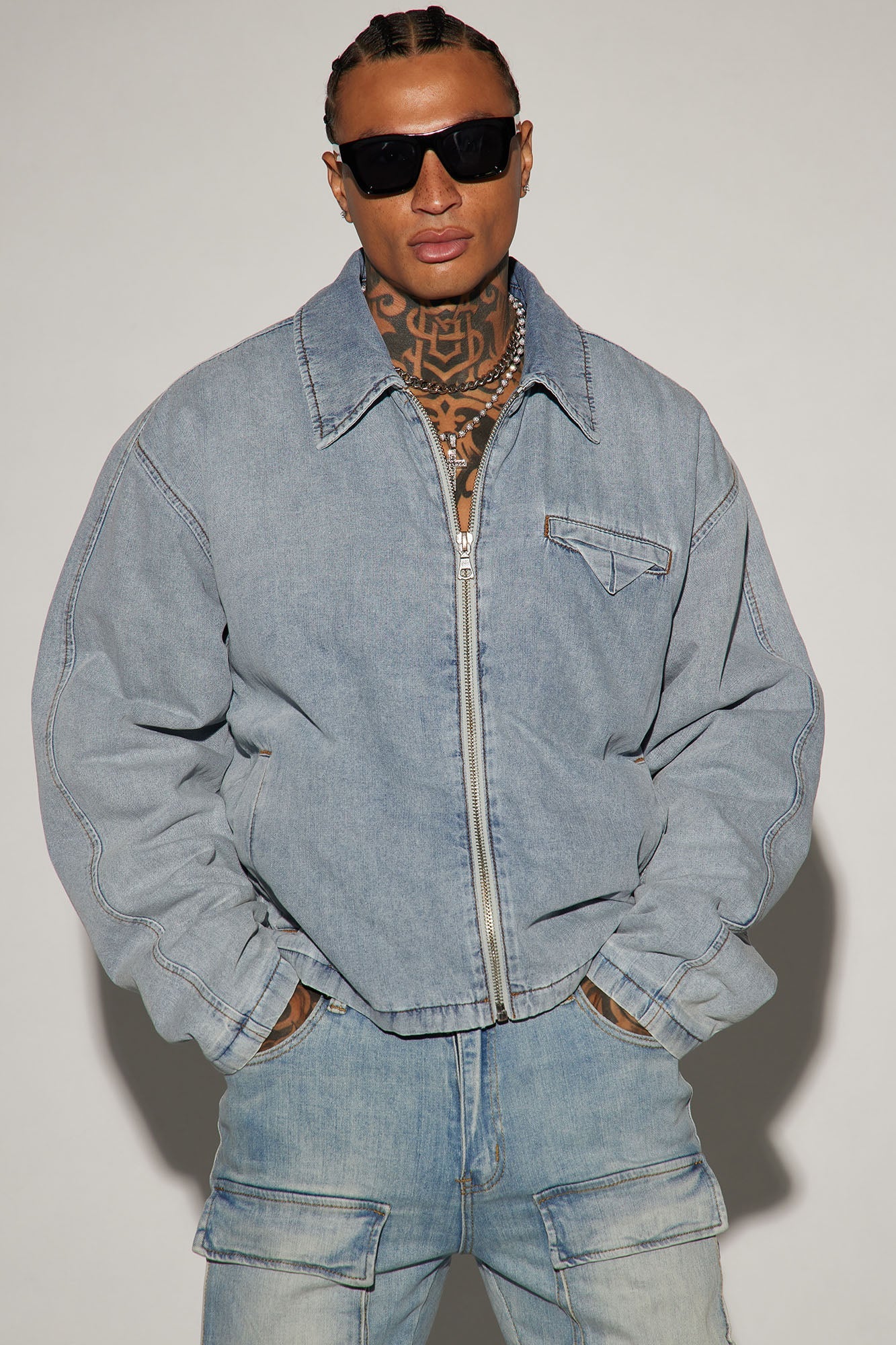 Don't Concern You Padded Cropped Jacket - Light Blue