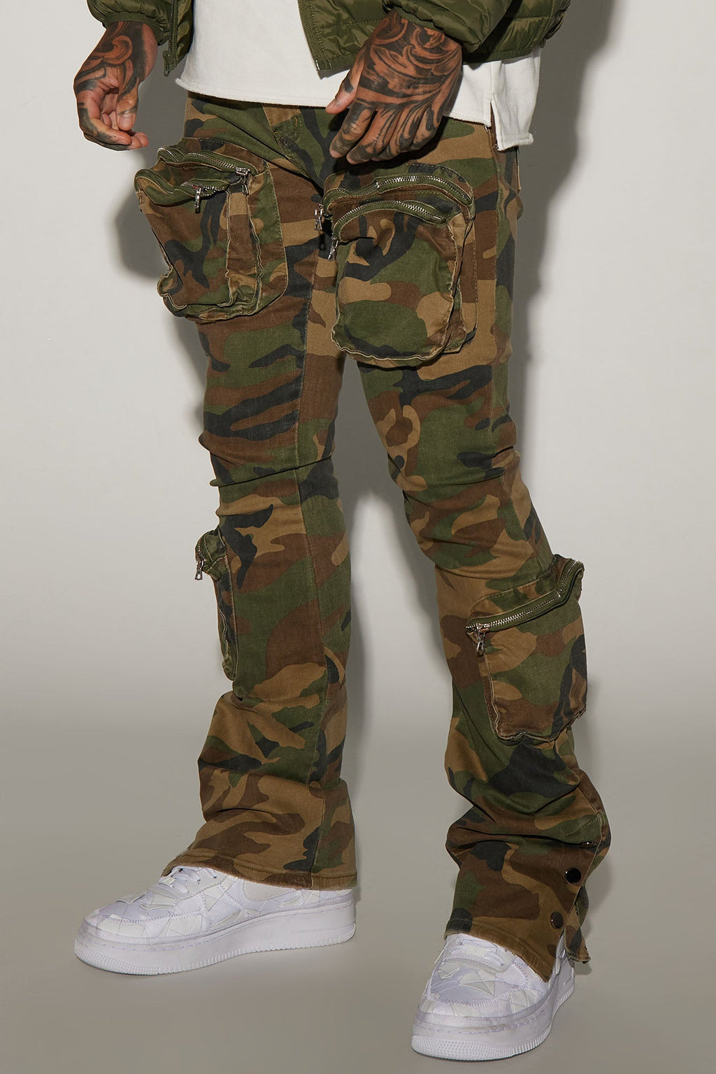 Round Up Stacked Skinny Flare Pants - Camouflage